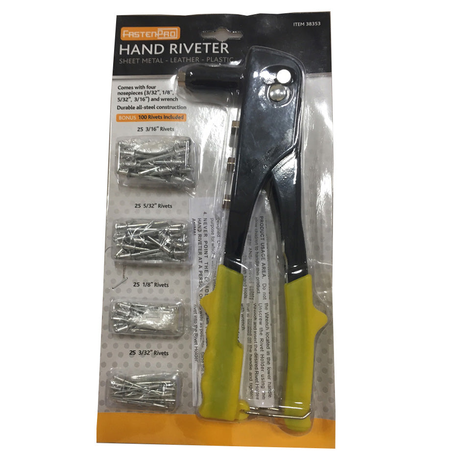 Heavy Duty Pop Rivet Gun Kit with 100 Rivets - Professional Hand Riveter for Metal, Plastic, Wood - Perfect for DIY, Auto Repair, HVAC & Home Improvement Projects