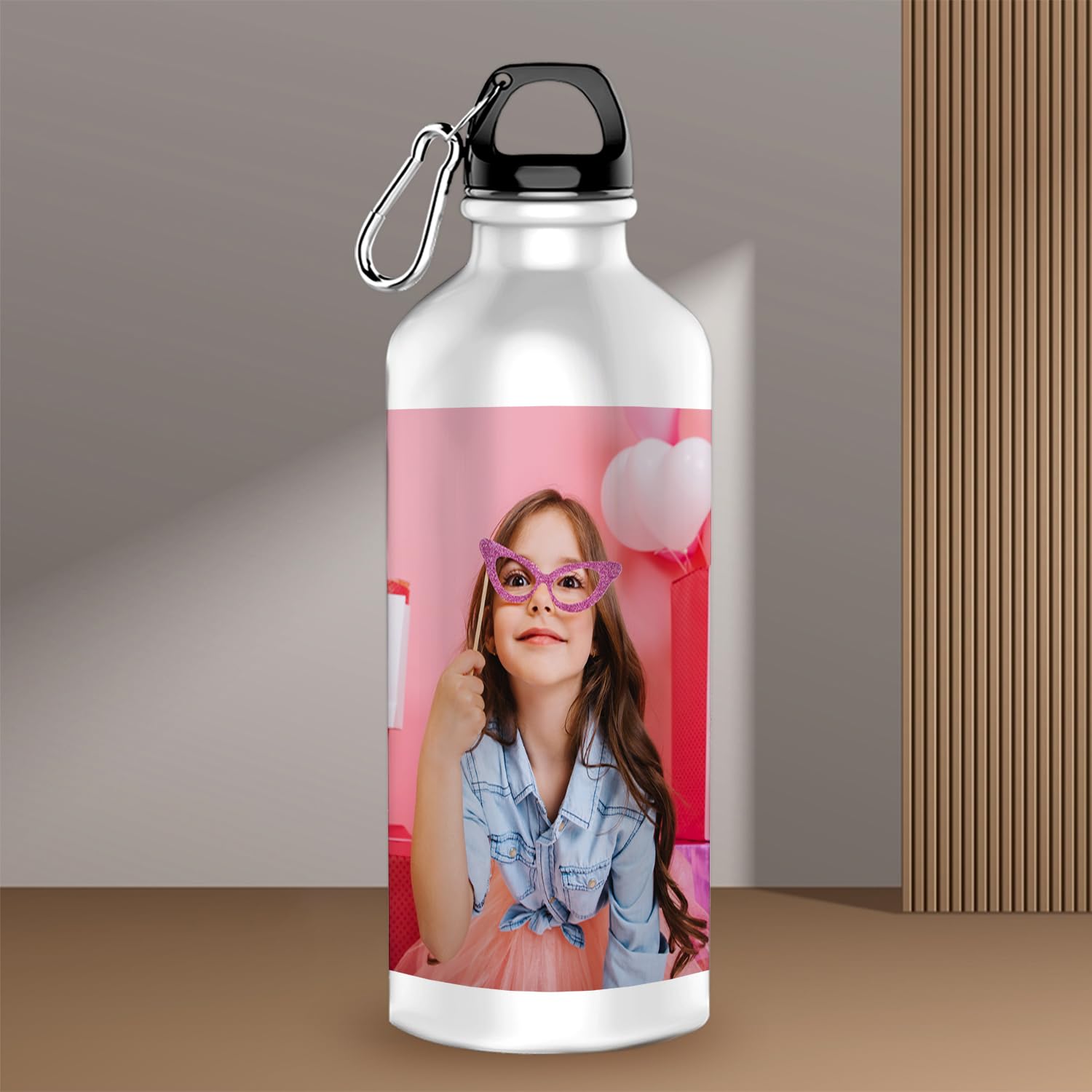 **Personalized Sports Water Bottle with Photo & Name - 600ML Custom Aluminum Sipper Bottle (White) - Ideal for Gym, Hiking & Team Gifts - Includes Free Wooden Keychain**