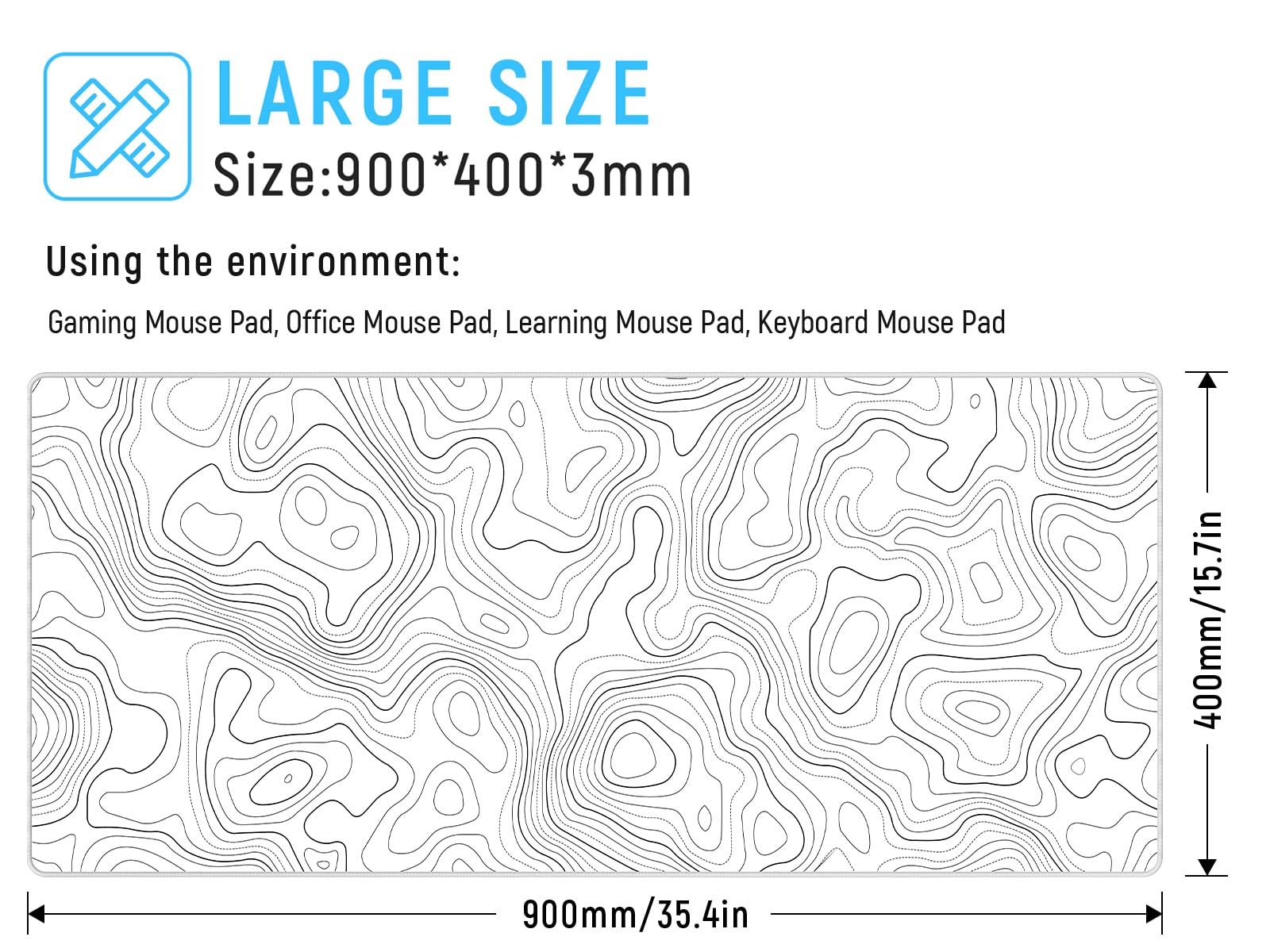 JIALONG XXL White Topographic Gaming Mouse Pad - Extra Large Mouse Mat for Keyboard & Mouse, Non-Slip Desk Pad for PC, Laptop, Office & Gaming Setup | Perfect for Esports, Work & Home Office Use