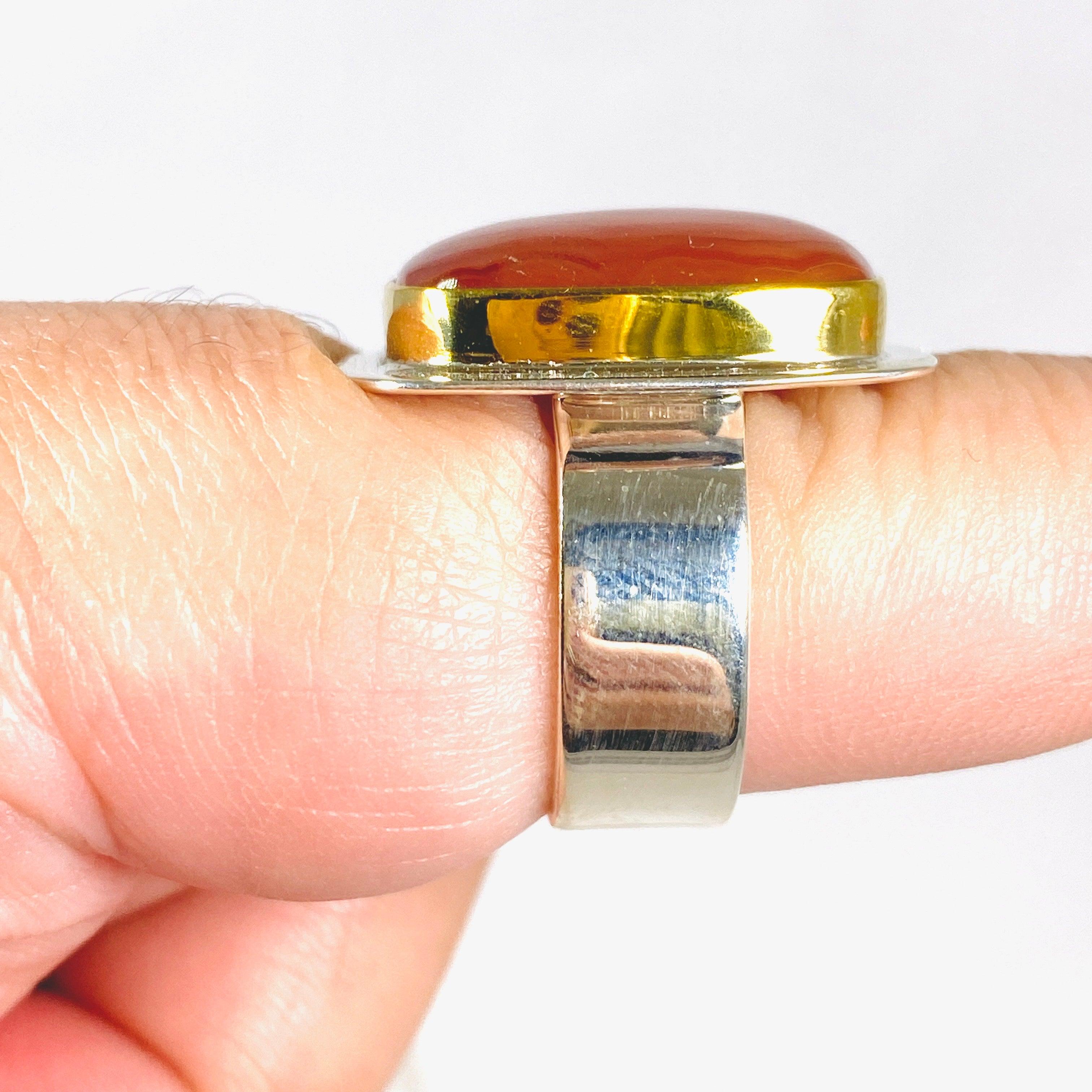 Carnelian Rectangular Ring with Gold Detailing - Size 9 | KRGJ2866 | Elegant Jewelry for Women, Perfect for Weddings, Parties & Everyday Wear