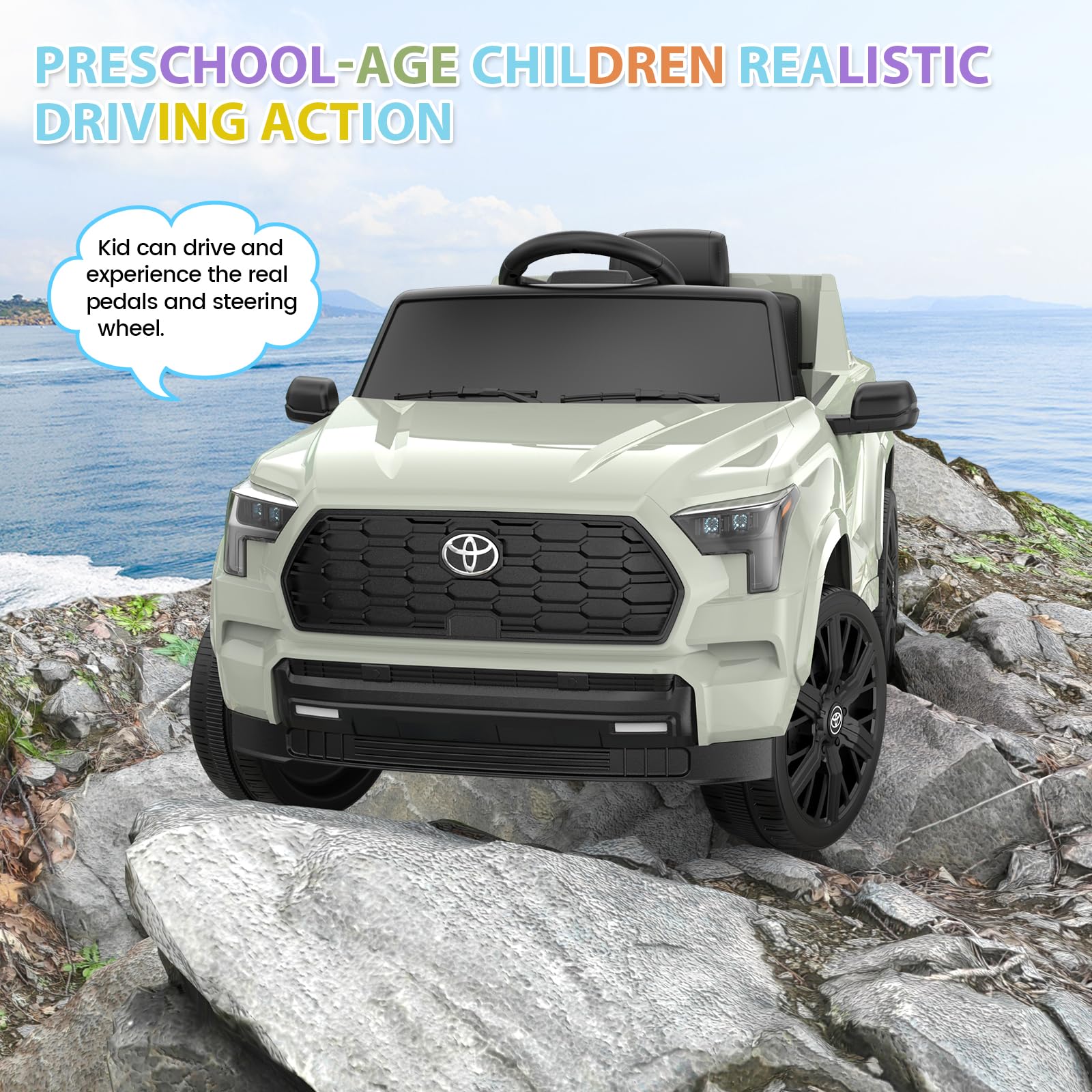 12V Battery Powered Kids Ride on Truck - Licensed Toyota Electric Car for Children with Remote Control, Spring Suspension, LED Lights & Music | 3 Speed Modes | Outdoor Play, Birthday Gifts, Backyard Fun
