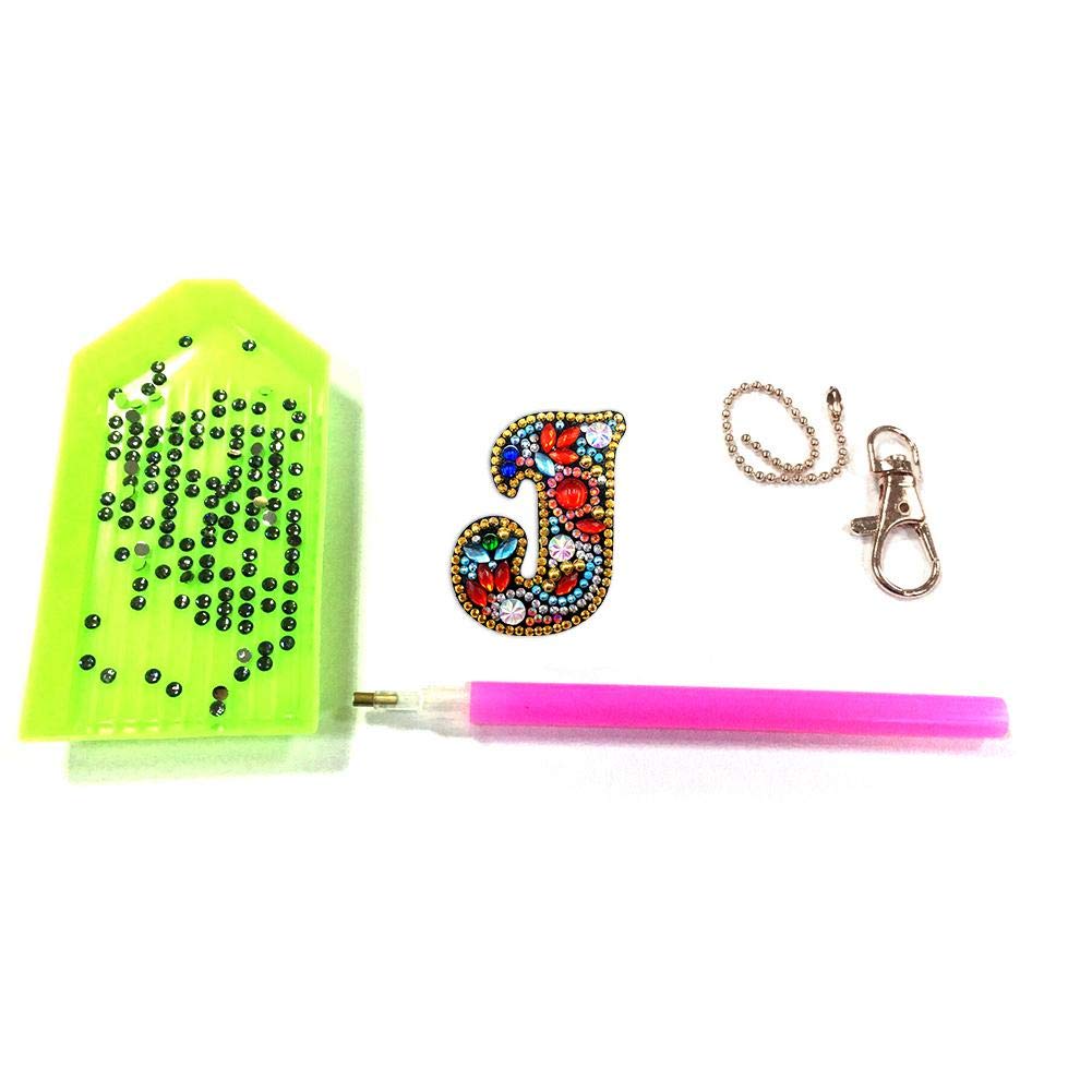 LUSandy DIY 5D Diamond Painting Keychain Kit - Full Drill A-Z Letter Keychains with Crystal Rhinestones, Mosaic Art by Numbers for Adults (Letter J) | Perfect for Gifts, Home Decor & Craft Projects