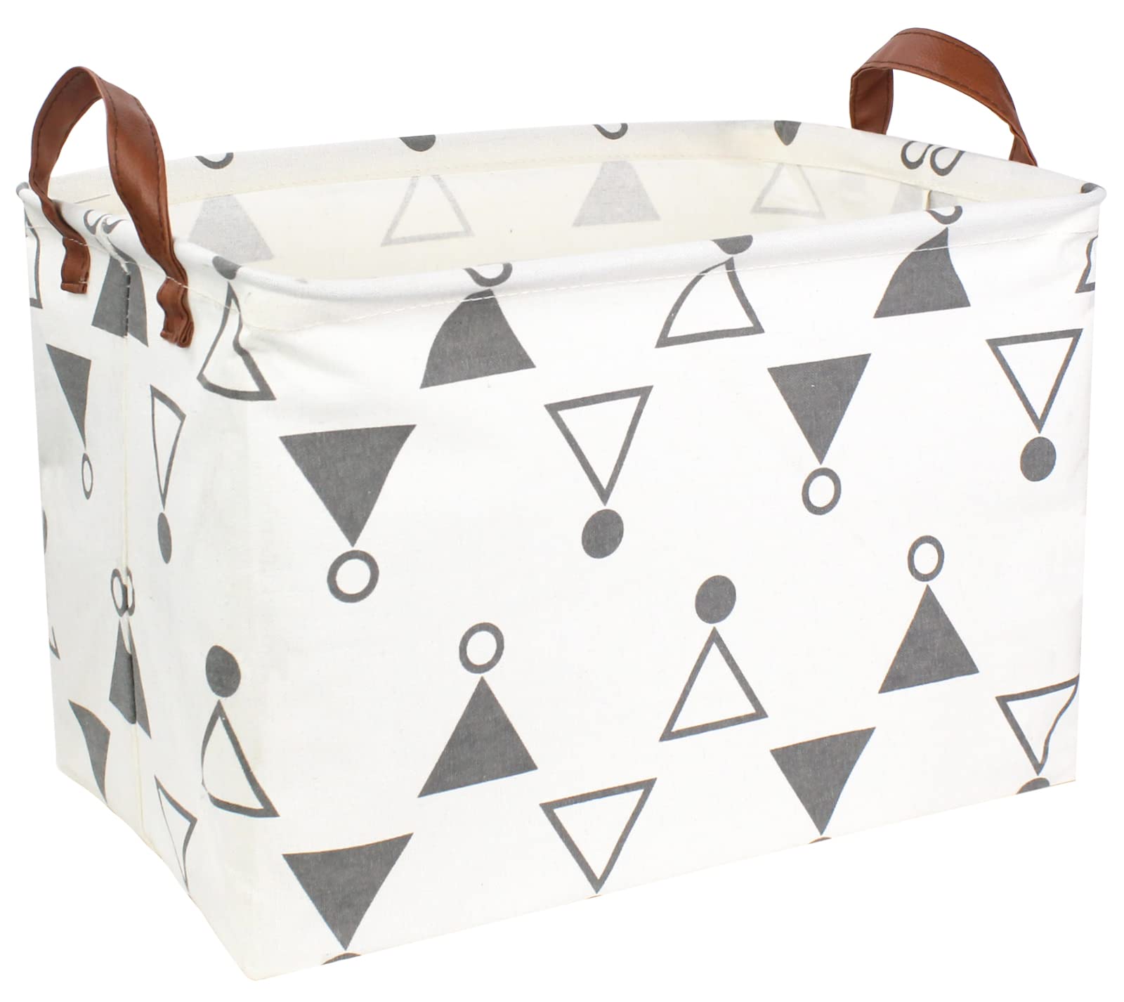 ASKETAM Foldable Canvas Toy Storage Basket - Kids Toy Organizer Bin for Nursery, Bedroom & Playroom - Grey Circle Triangle Design - Perfect for Toys, Clothes & Baby Essentials