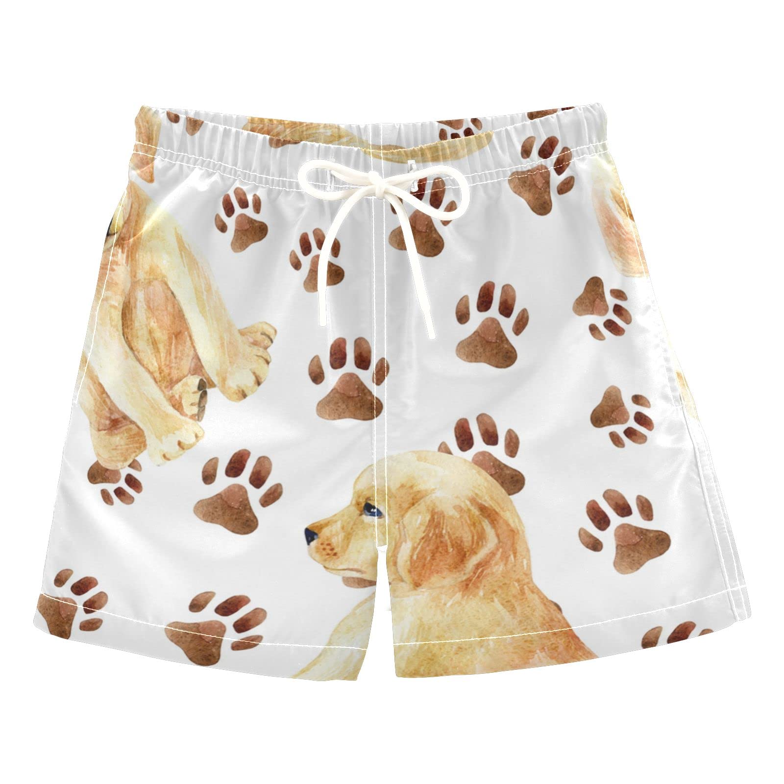 Golden Retriever Swim Trunks for Boys - Quick Dry Swim Board Shorts for Kids, Toddlers & Teens (2T-8) - Perfect for Beach, Pool, and Summer Water Activities