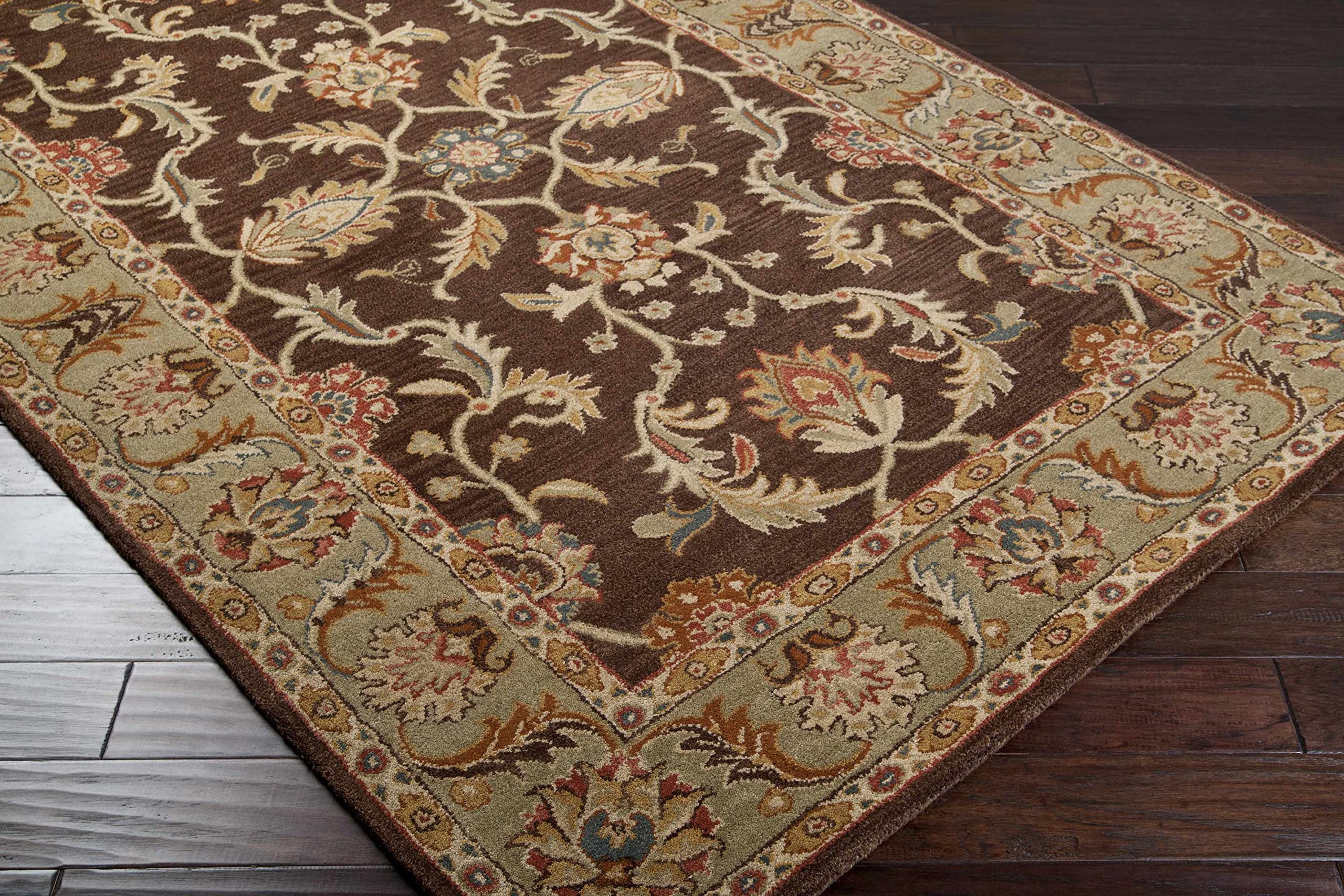 Hauteloom Alexander Wool Area Rug for Living Room & Bedroom - Traditional Beige Brown Red Round 6' - Soft & Durable Home Decor for Cozy Spaces