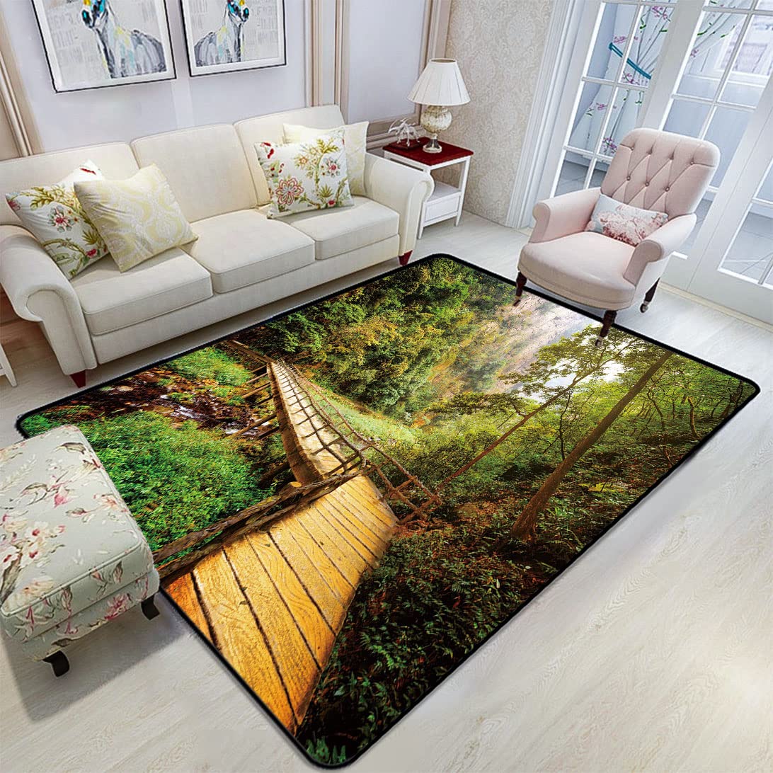Non-Slip Washable Area Rug 4' x 6' - Mountain River Landscape Carpet for Bedroom, Living Room, Apartment Decor | Durable Floor Mat for Home, Office & High Traffic Areas