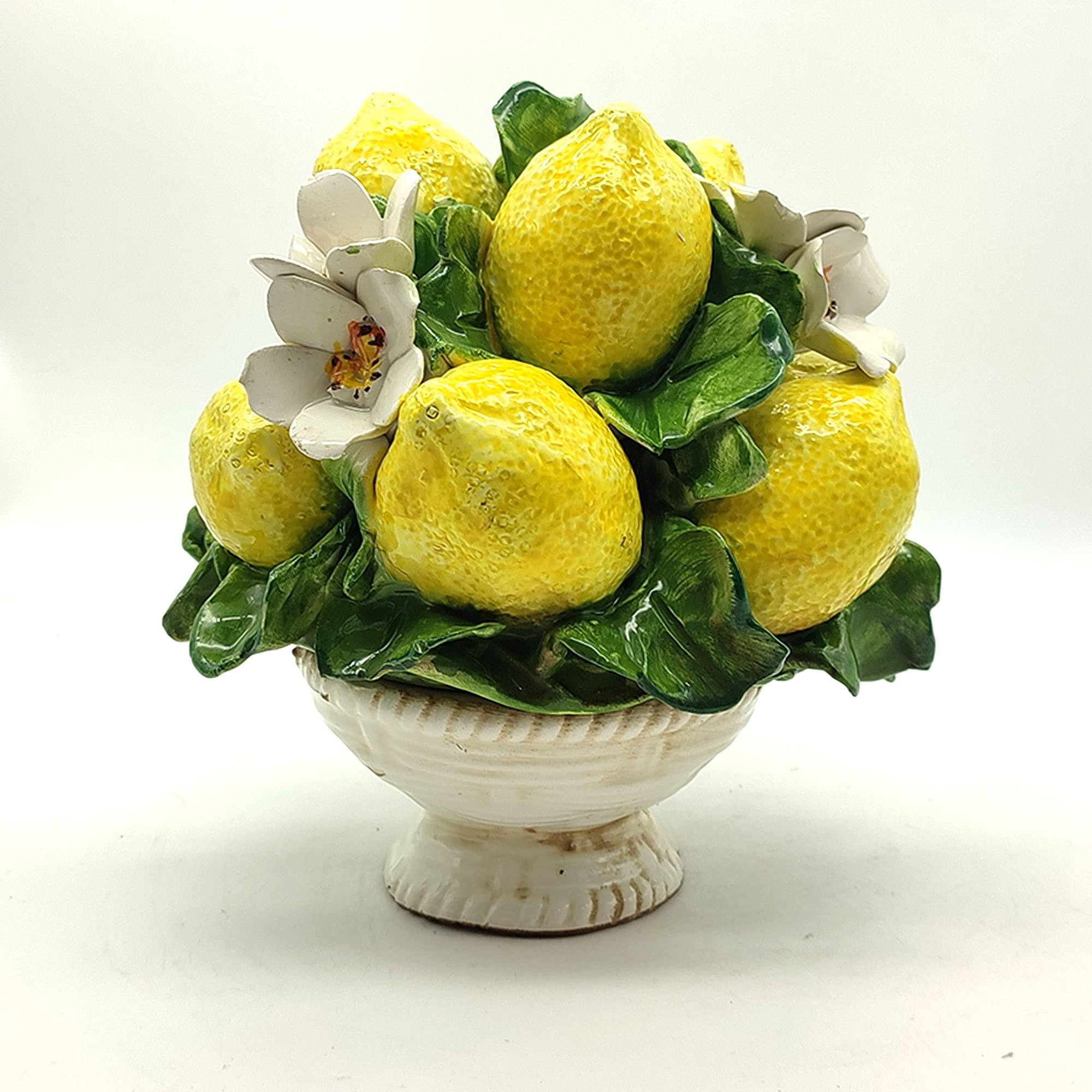 Handmade Italian Ceramic Lemon Centerpiece - 8 Inch Tall Table Decor for Dining Room & Kitchen - Authentic Italian Pottery Fruit Basket - Perfect for Farmhouse, Rustic & Mediterranean Home Decor