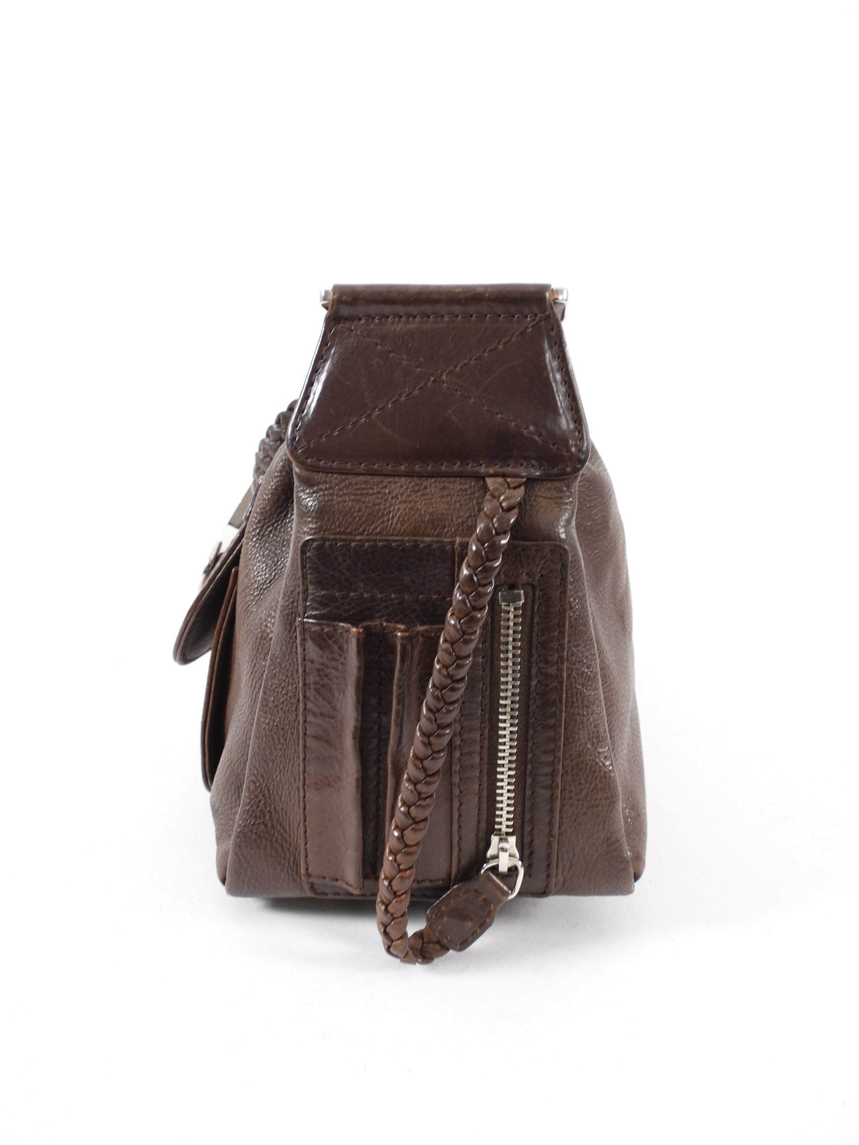 Vintage Christian Dior Galliano 2006 Brown Leather Flight Shoulder Bag - Authentic Designer Handbag for Women, Travel & Everyday Use