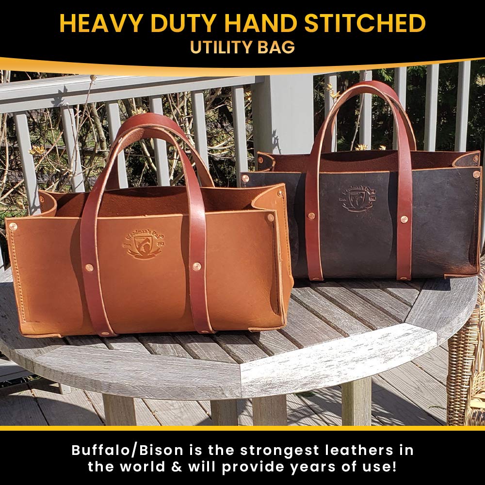 **Premium Buffalo Leather Tool Bag - Heavy Duty Woodman's Pal Tote for Hand Tools, Gardening & Outdoor Gear | Durable Leather Organizer (Crazy Horse Black) | Perfect for Craftsmen, Gardeners & Outdoor Enthusiasts**