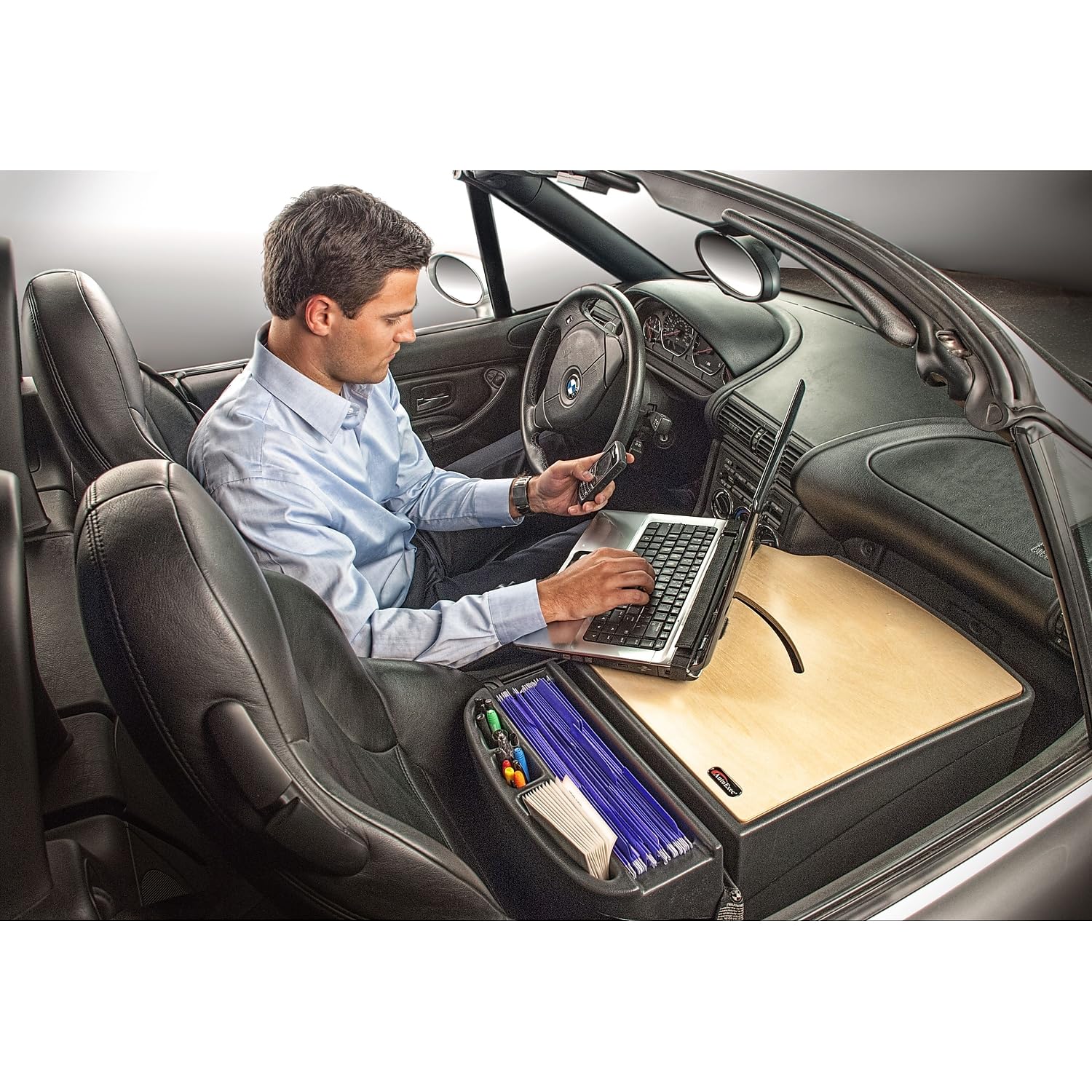 AutoExec AUE25000 Efficiency FileMaster Car Desk - Premium Birch Finish Organizer for Office, Home & Vehicle Use - Perfect for Business Professionals & Remote Workers