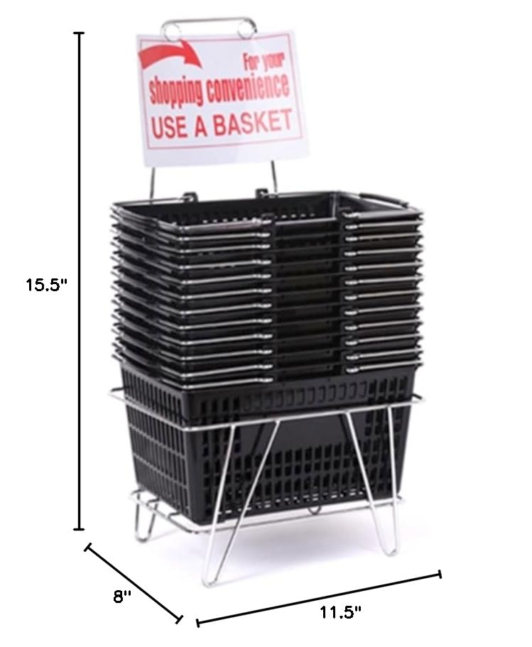 12-Pack Black Plastic Hangers with Shopping Basket - Heavy Duty Closet Organizers for Clothes, Wardrobe & Retail Stores | Space Saving & Durable Storage Solution