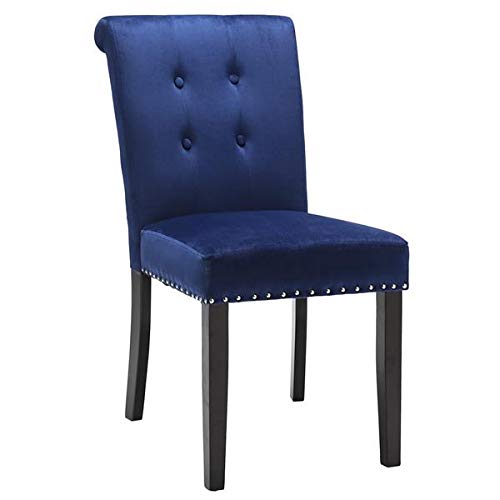 2PCS European Retro Velvet Accent Chair with Rubber Wood Legs - Vanity Stool, Makeup Dressing Chair, Bedroom Bench for Home Decor, Living Room, Boudoir