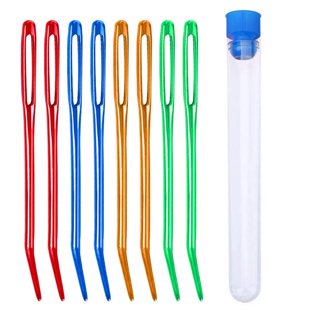 8-Piece Aluminum Tapestry Needle Set with Large Eye Blunt Tip - Jumbo Bent Darning Needles for Knitting, Crochet & Weaving - Perfect for Yarn Crafts, Quilting & Fabric Repair (Includes Storage Box)