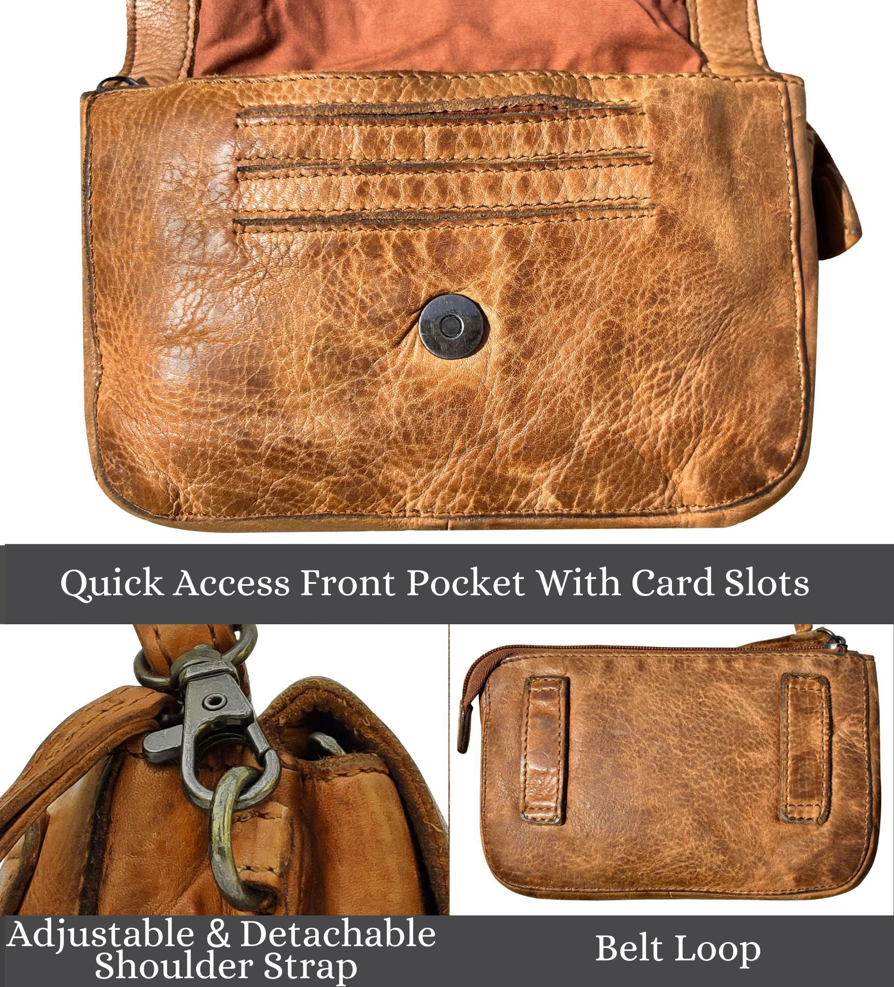 Genuine Leather Waist Bag for Women - Travel Purse & Wallet - Stylish & Secure Crossbody Fanny Pack - Perfect for Travel, Hiking, and Everyday Use (Cognac)