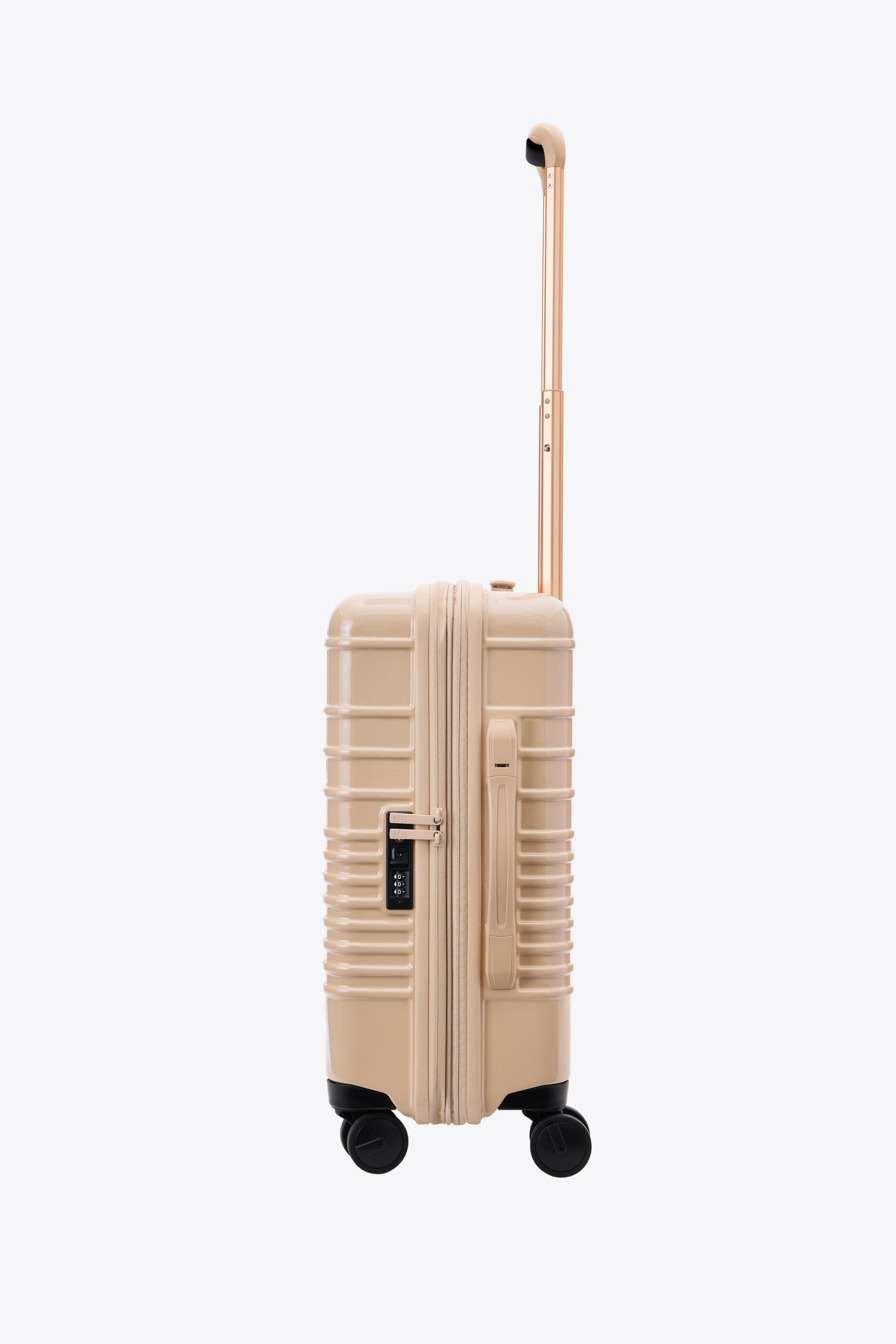 Glossy Beige Carry On Roller Luggage - Lightweight Spinner Suitcase for Air Travel & Weekend Getaways