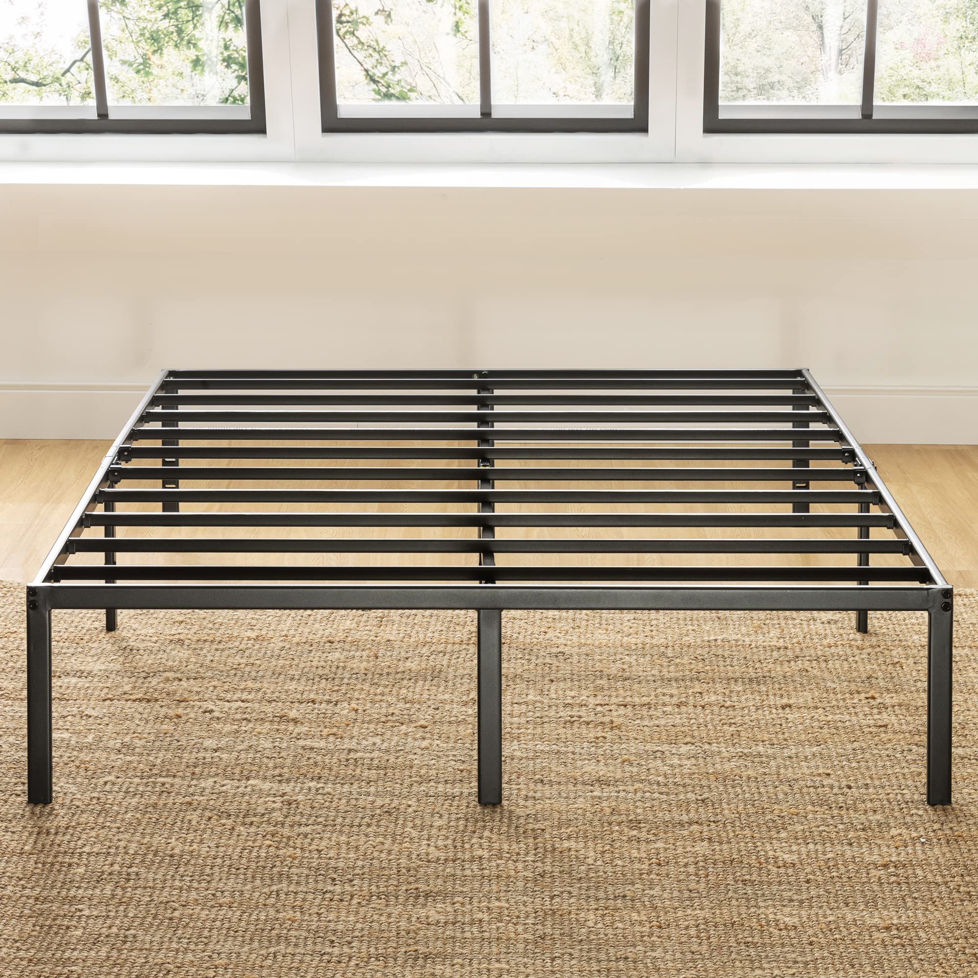 14 Inch Heavy Duty Metal Platform Bed Frame with Steel Slats - Queen Size, Black - No Box Spring Needed - Sturdy Mattress Foundation for Bedroom, Guest Room & Dorm