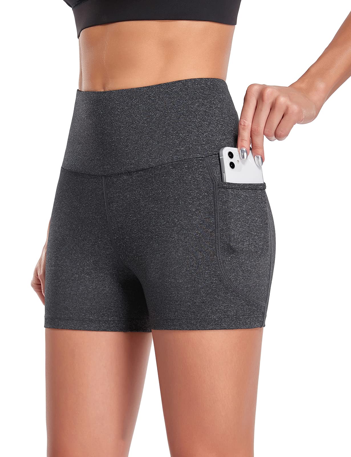 FIRST WAY Women's High Waisted Yoga Shorts with Pockets - 2