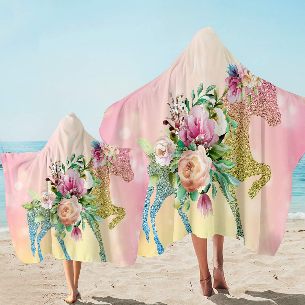 Sleepwish Hooded Bath Towel - Soft Absorbent Beach Towel with Hood for Adults | Wearable Bathrobe Towel (Floral Unicorn, 1 Piece) - Perfect for Beach, Pool, Spa & Lounging at Home