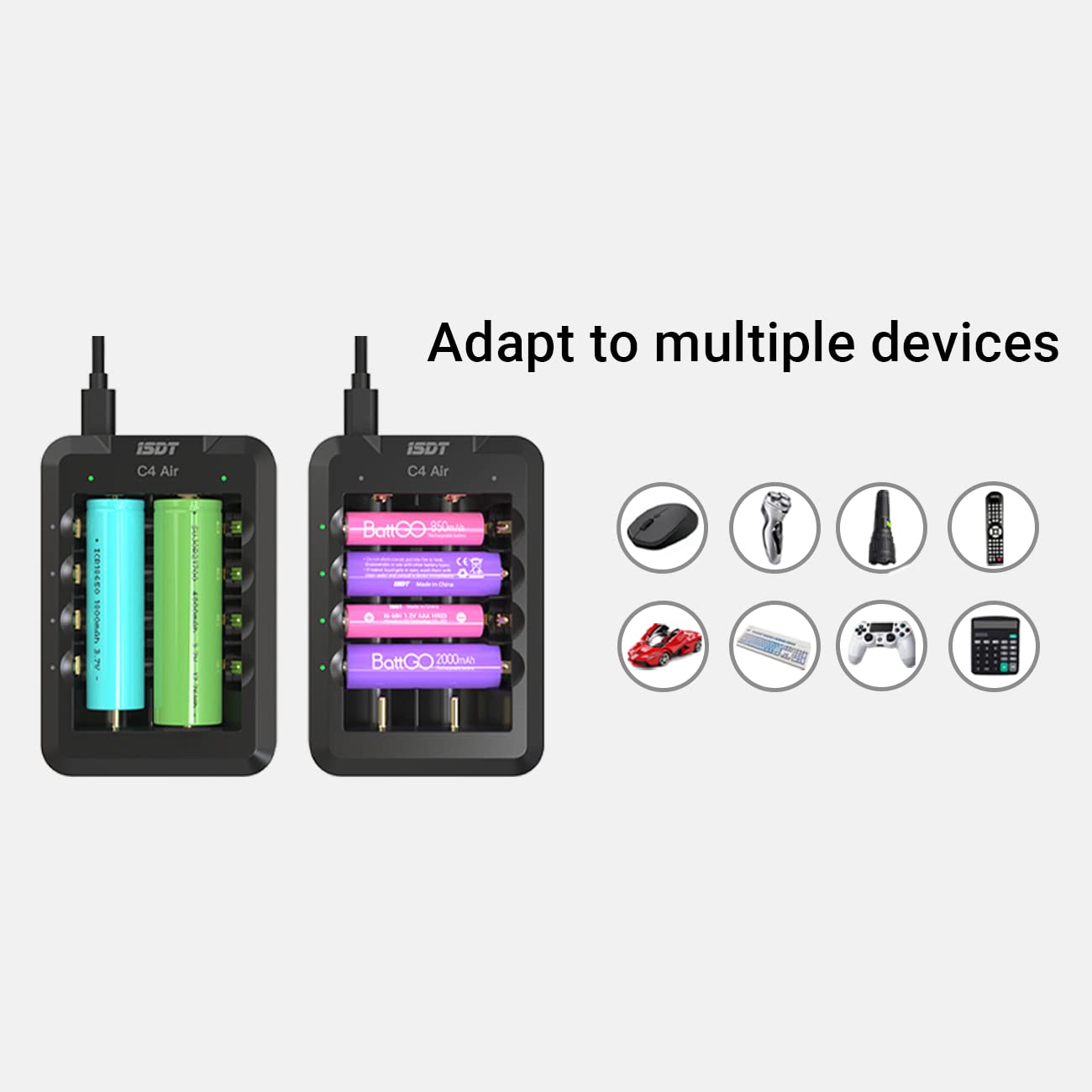 ISDT C4 Air AAA Battery Smart Charger 6-Bay - 18650 Battery Charger with Type-C QC3.0, 4A 40W Fast Charging - Perfect for Rechargeable AA/AAA, 18650, 21700 Batteries - Ideal for Vaping, Flashlights, and Electronic Devices