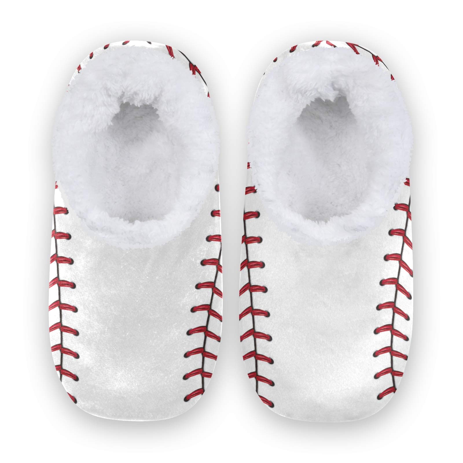 Comfy Baseball Lace Fleece Slippers for Women & Men - Soft Coral Fuzzy House Shoes for Indoor/Outdoor Use - Perfect for Lounging, Sports Fans & Cozy Home Wear
