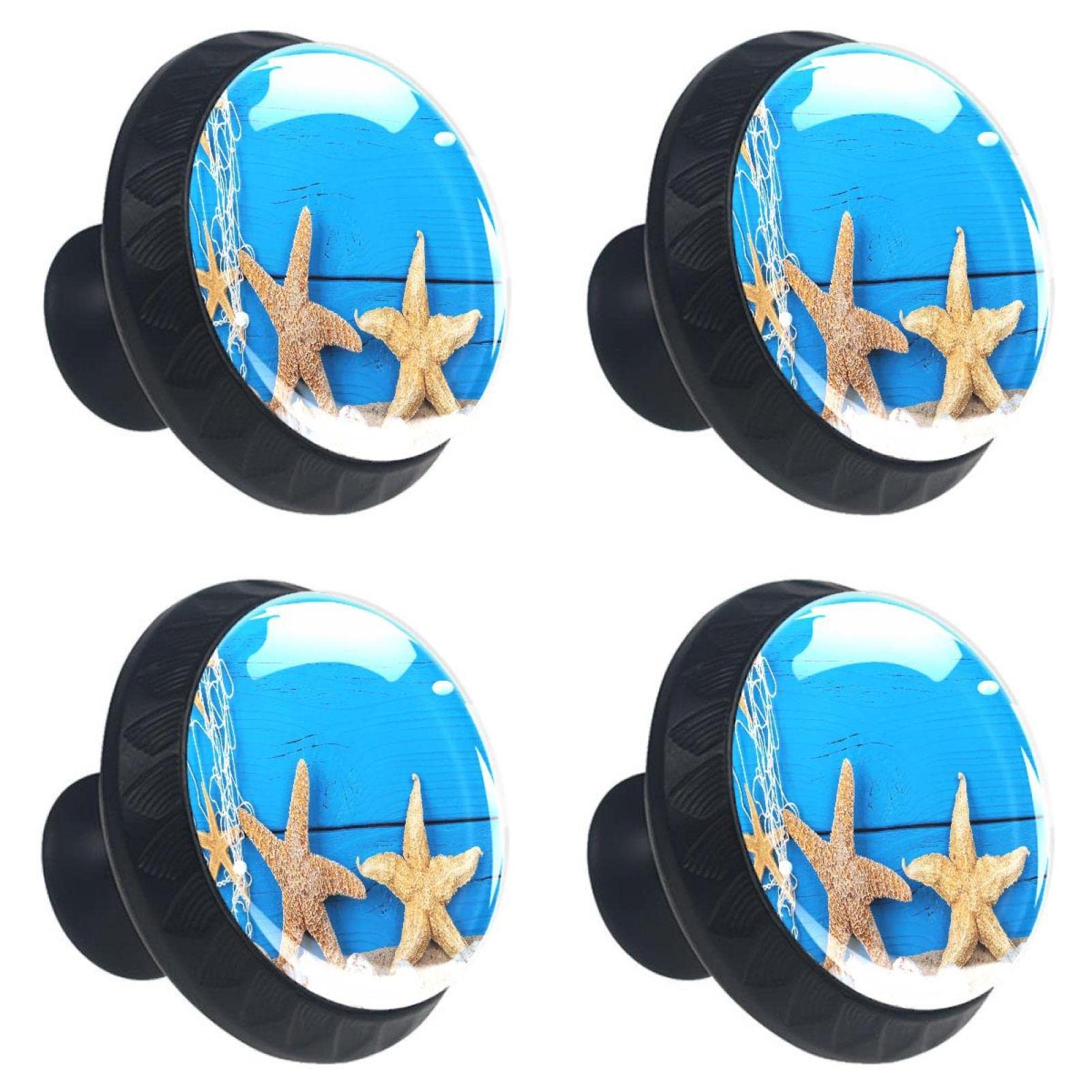 GIAPB 8Pcs Blue Wooden Seashell Cabinet Handles & Knobs - Drawer Pulls for Kitchen, Bathroom & Furniture (Home Decor Upgrade)