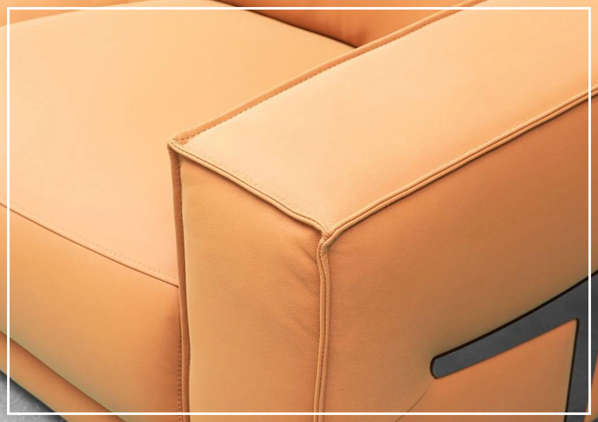 Klaussner Grazia 3-Seater Tufted Leather Sofa with Track Arms in Orange - Modern Living Room Furniture for Home & Office Comfort