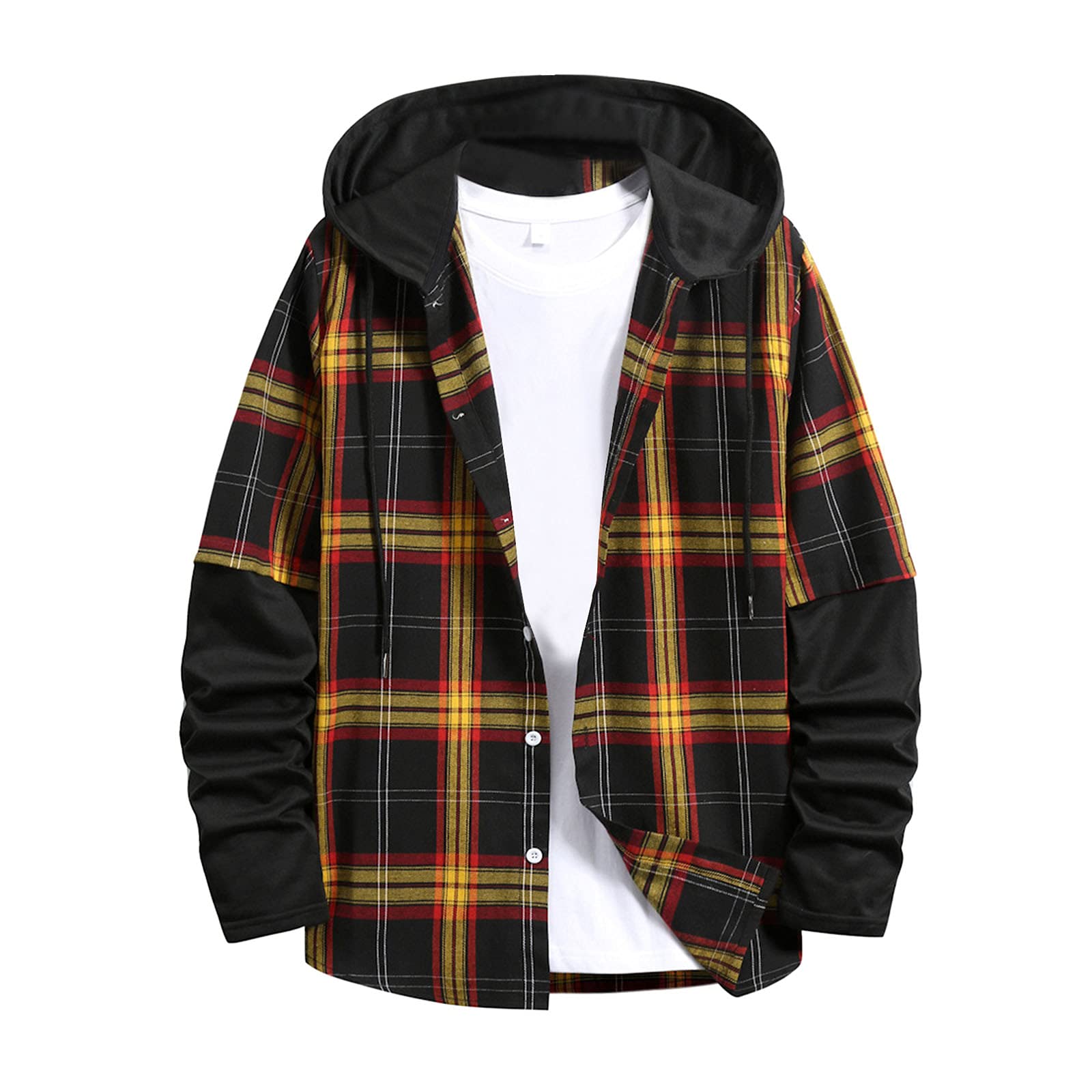 Men's Thick Plaid Hooded Shirt Jacket - Button Down Long Sleeve Fleece Hoodie for Outdoor & Casual Wear | Perfect for Hiking, Camping and Everyday Style