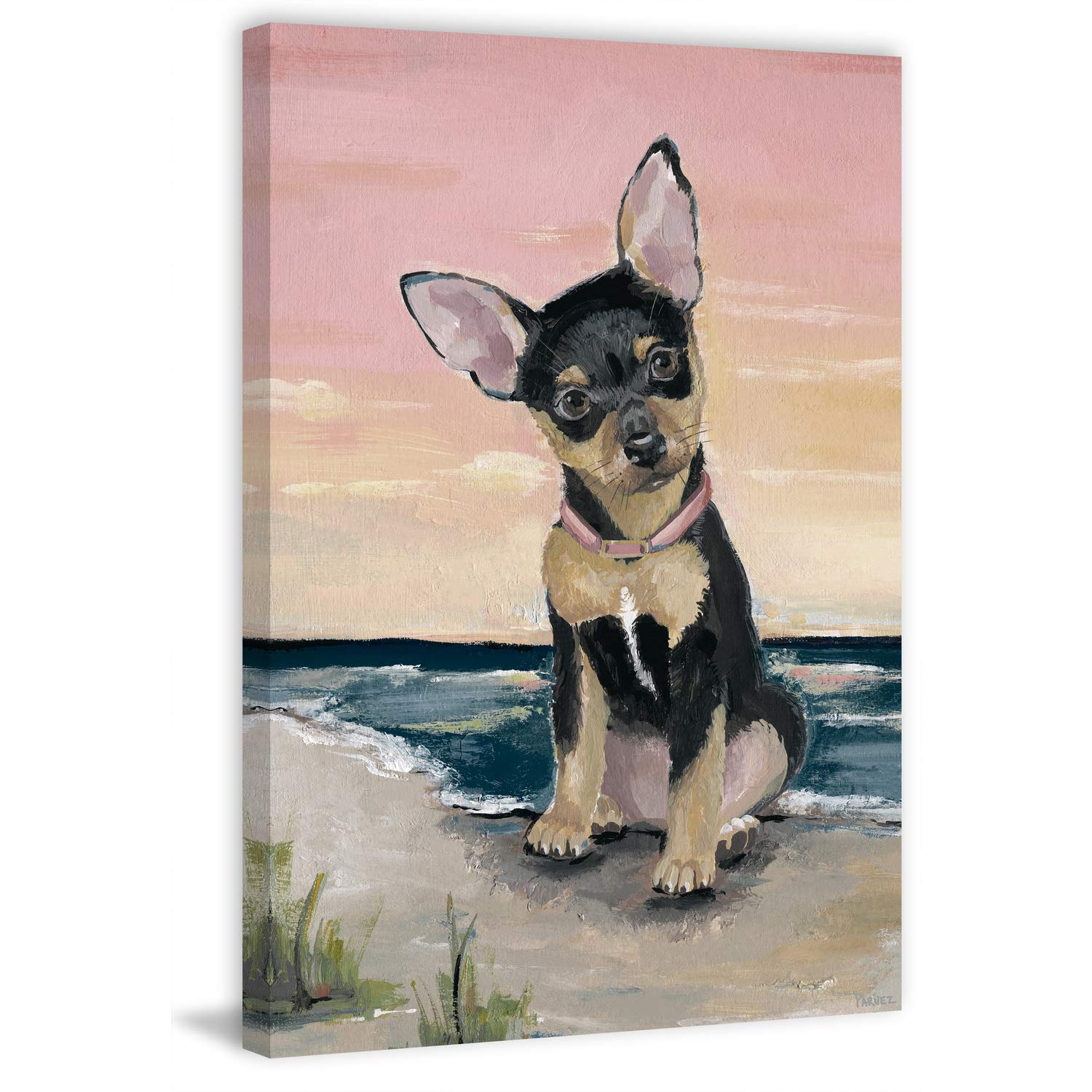 Parvez Taj Cute Little Dog Painting Print on Wrapped Canvas 40x60 - Handmade Wall Art for Living Room, Bedroom & Office Decor