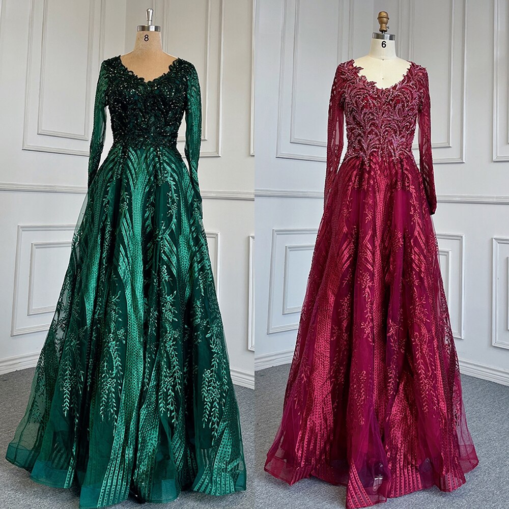 Serene Hill Green Muslim A-Line Sweetheart Evening Dress with Long Sleeves & Luxury Beading - Elegant Women's Party Gown LA71704 for Weddings, Prom & Special Occasions