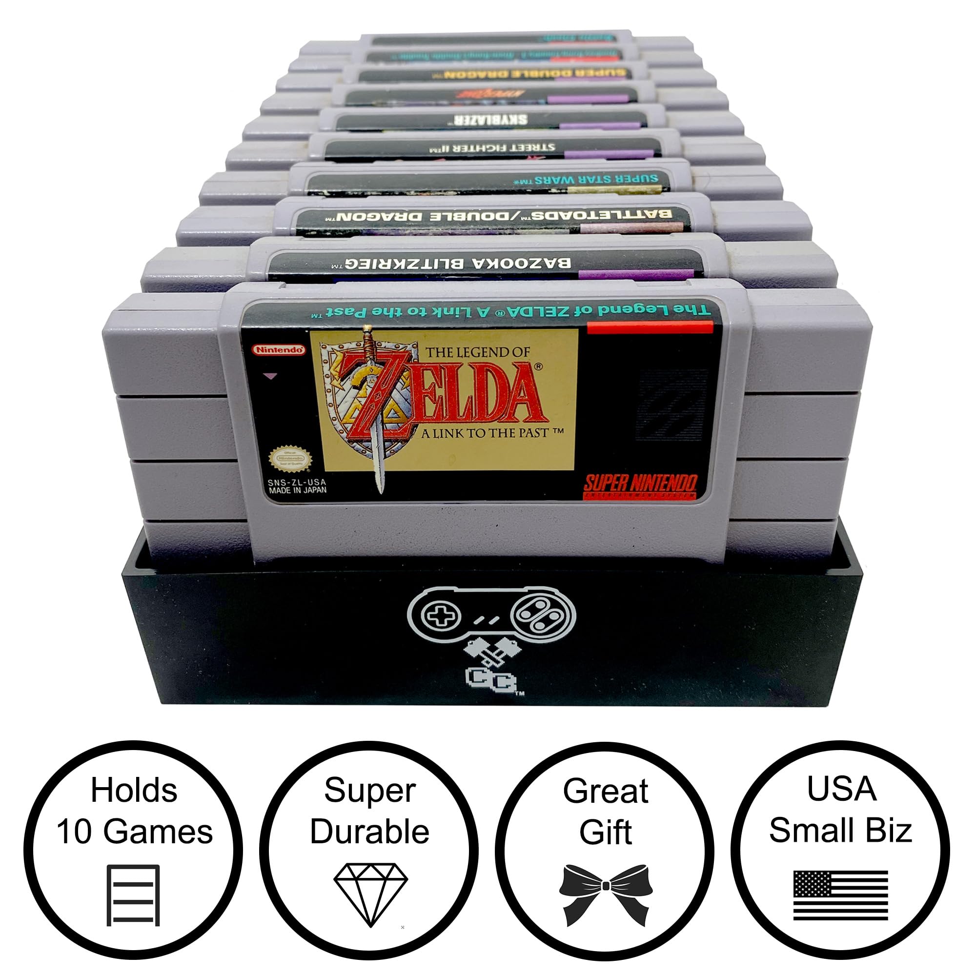 Black SNES Game Organizer - Nintendo SNES Cartridge Holder with Dust Cover for Super Nintendo Entertainment System | Perfect for Game Storage & Display