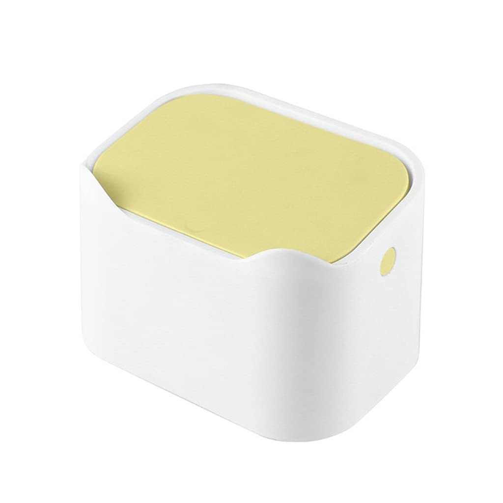 Mini Desktop Trash Can - Small Office Waste Bin for Bathroom, Kitchen, Dining Table & Car - Portable Garbage Bin with Lid (Yellow) - Perfect for Home, Office & Travel Use