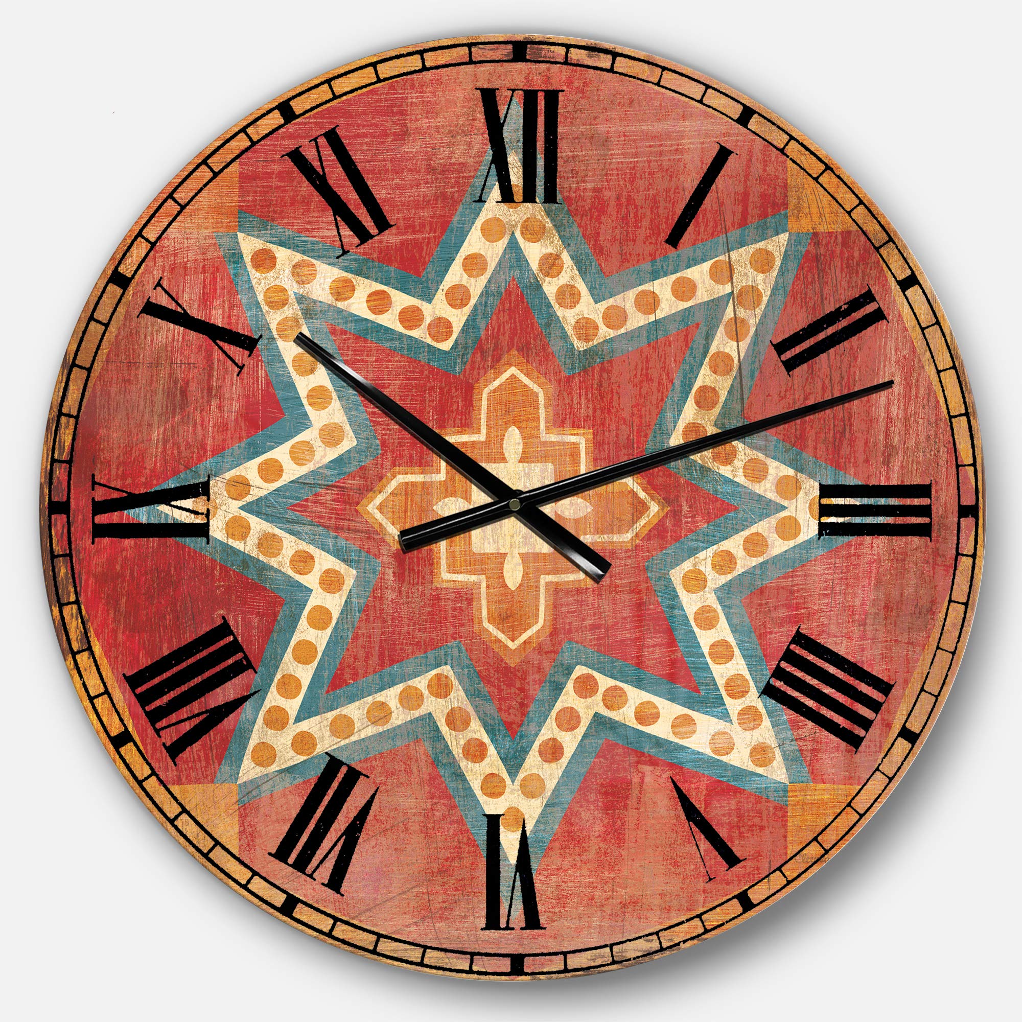 Designart Moroccan Orange Tiles Collage Wall Clock - Bohemian Eclectic Round Metal Wall Art for Home Decor | Perfect for Living Room, Bedroom & Office
