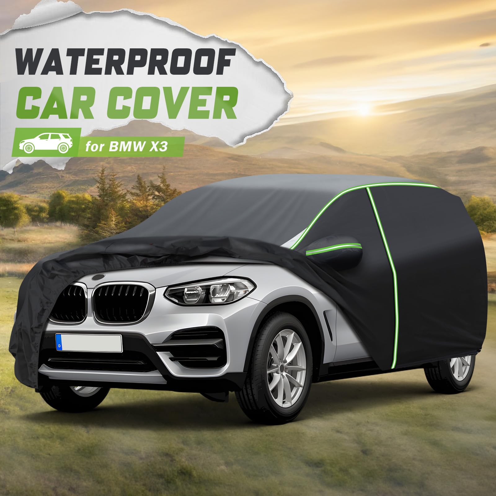 Mixsuper All-Weather Waterproof Car Cover for BMW X3 (2003-2025 Model) - Outdoor Vehicle Protection with Zipper Door & Reflective Strips | Perfect for Parking, Travel, and Extreme Weather Protection