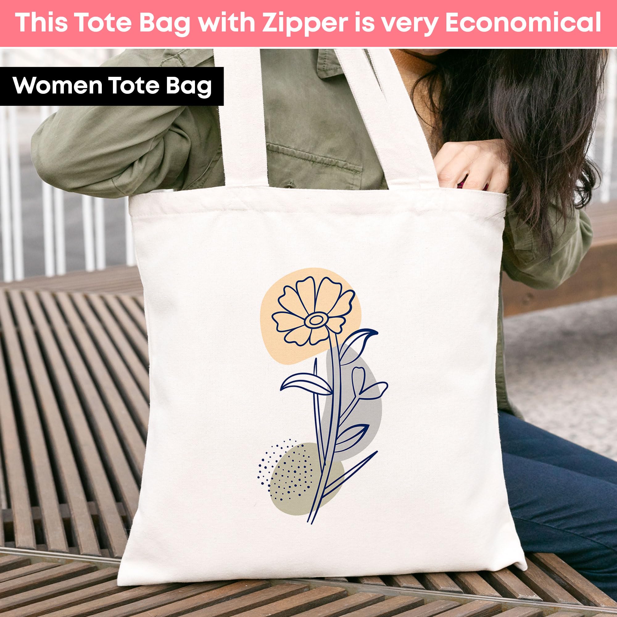 Stylish Canvas Zip Tote Bag for Women - Durable College Tote with Zipper Closure - Perfect for School, Work, Travel & Shopping (1 Piece)