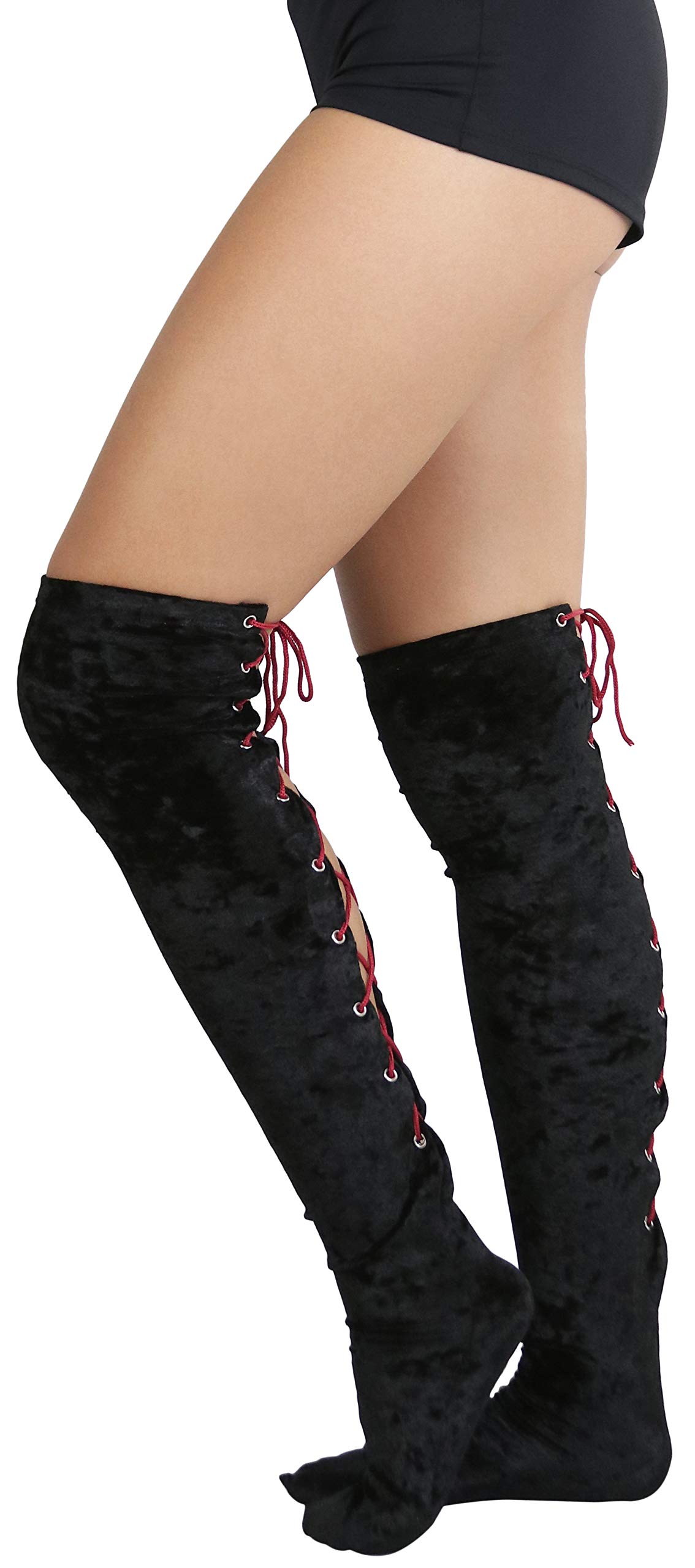 ToBeInStyle Women's Opaque Thigh High Stockings with Lace-Up Backseam - Sexy Unlaced Design for Fashion, Cosplay & Special Occasions