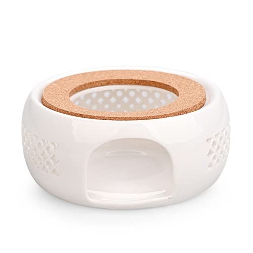 Premium Ceramic Teapot Warmer with Cork Cushion - Ideal for Glass & Ceramic Teapots - Keeps Tea, Coffee & Milk Warm - Elegant White Design (Size B) | Perfect for Home, Office & Tea Ceremonies