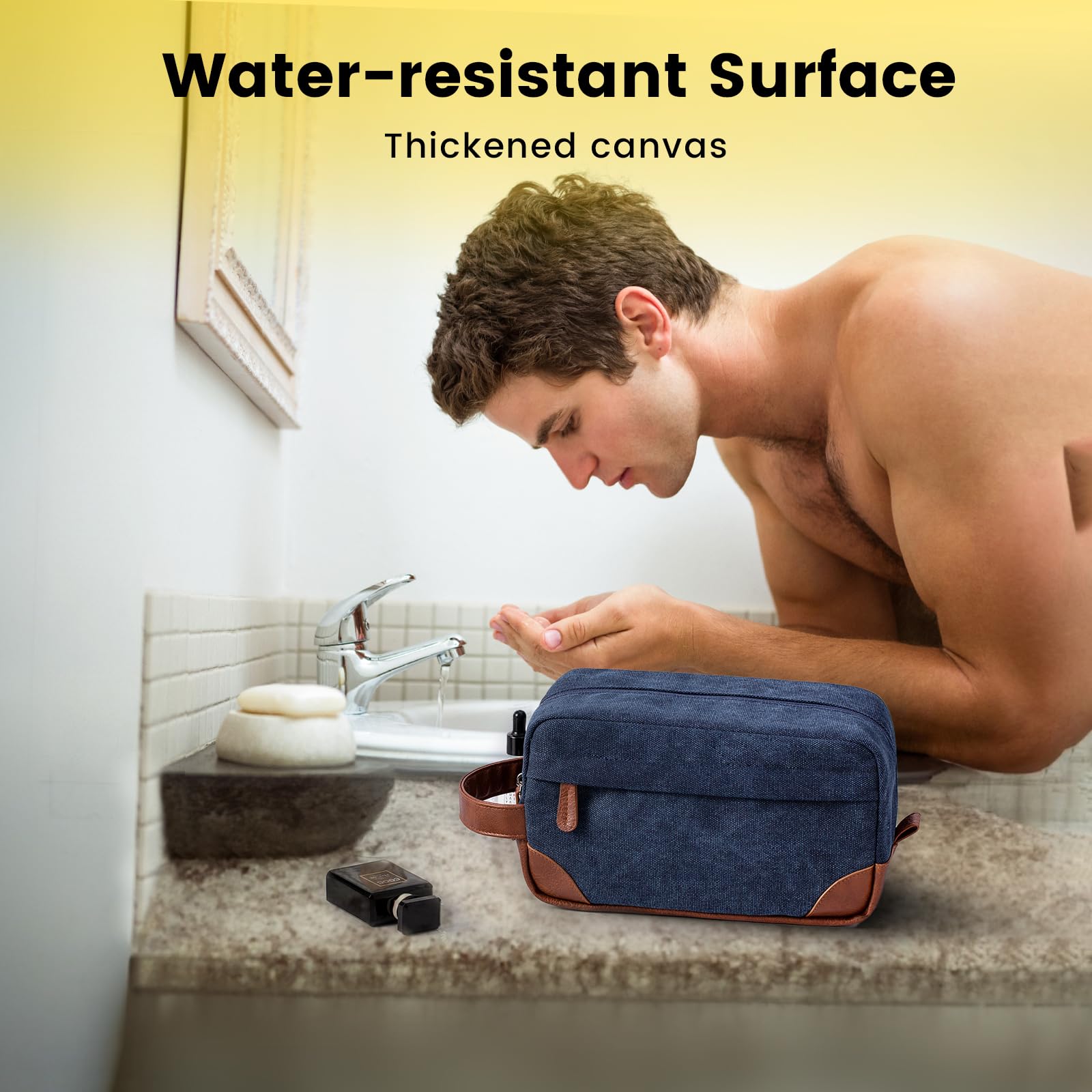 Vorspack Waterproof Hanging Toiletry Bag for Men - Large Capacity Travel Dopp Kit, Durable Canvas Shaving Organizer (Navy Blue) - Perfect for Camping, Gym & Business Trips