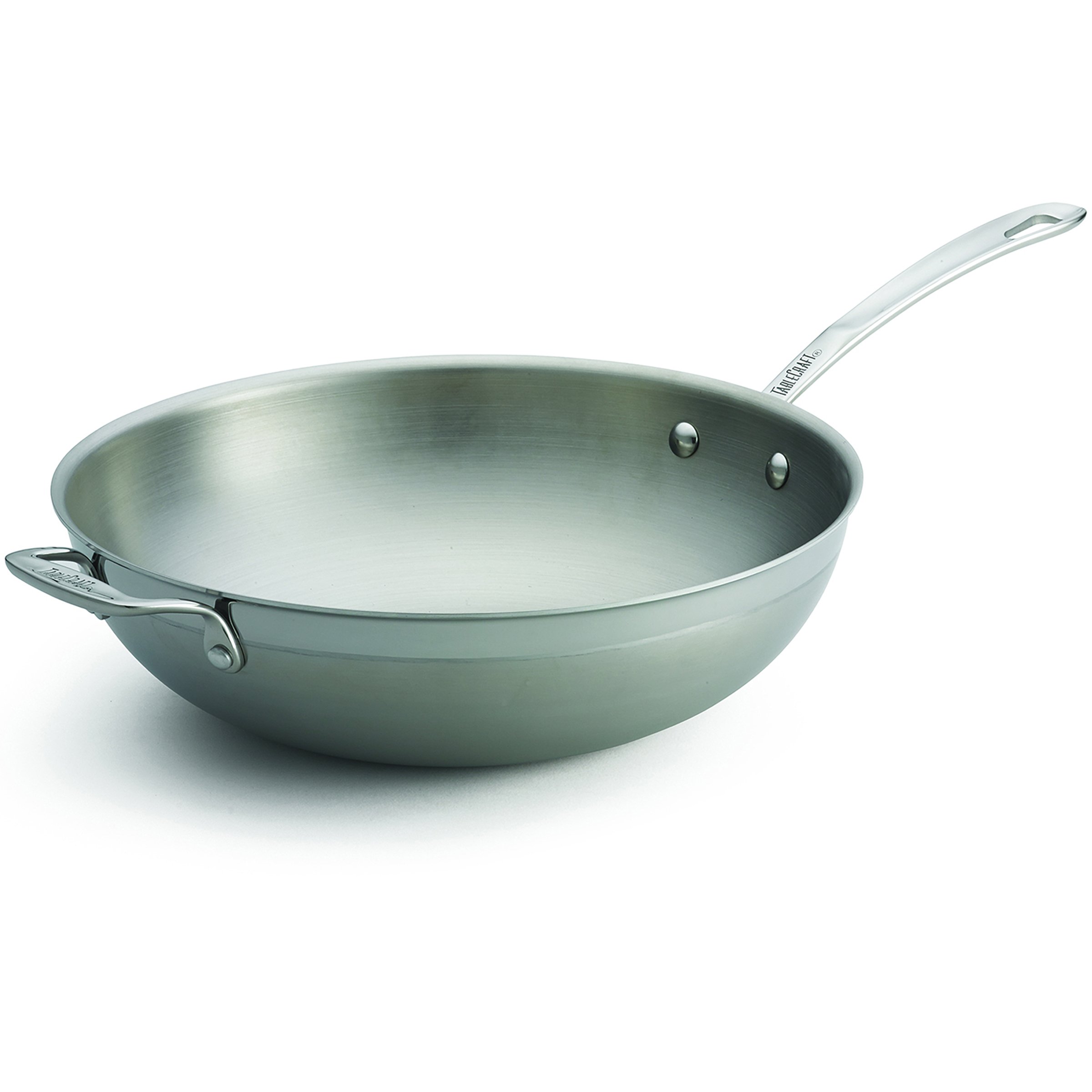 TableCraft CW7014 11.75-Inch Tri-Ply Stainless Steel Wok Pan with Long & Helper Handle - 3.25