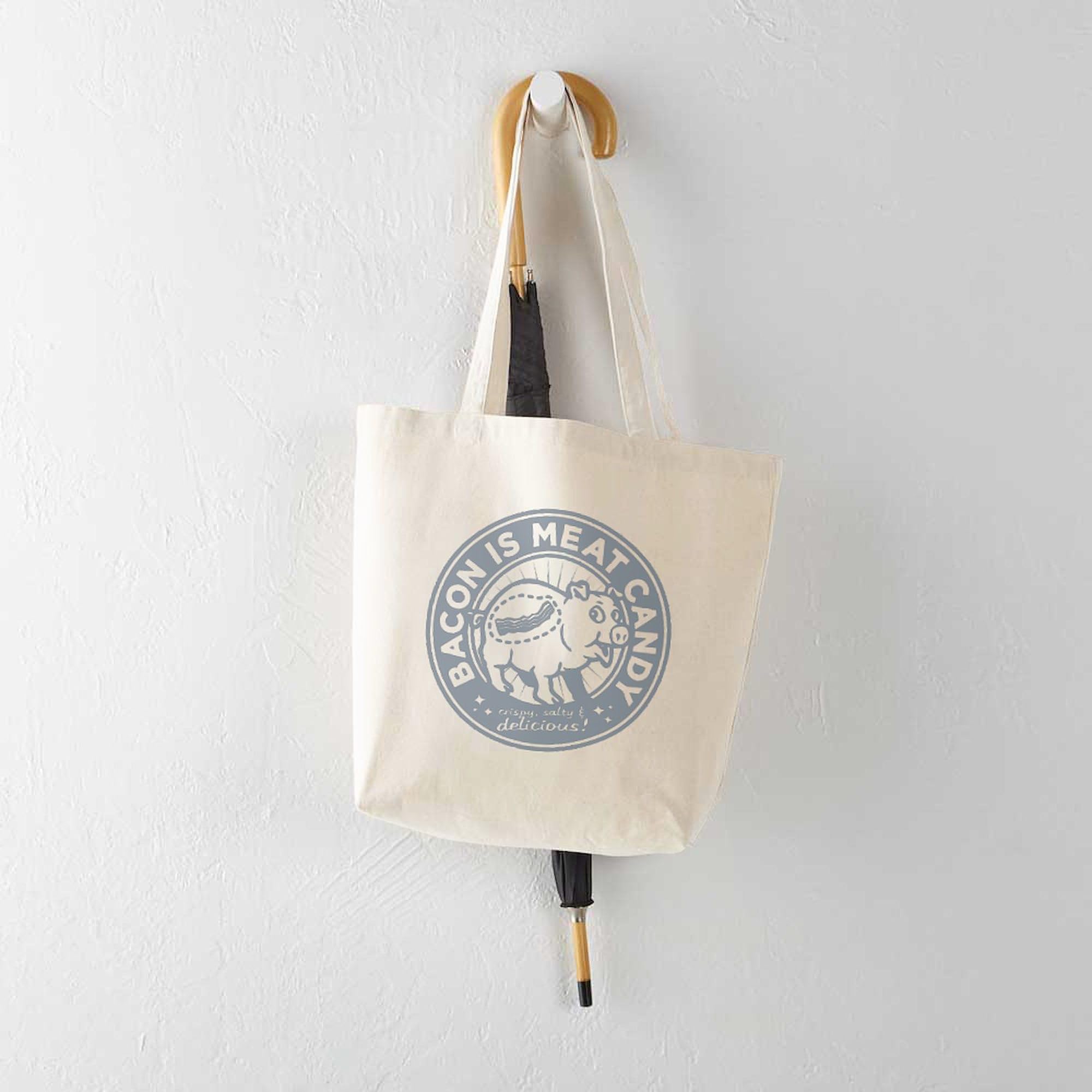 Bacon Is Meat Candy Tote Bag - Natural Canvas Reusable Grocery Shopping Bag for Farmers Market, Beach & Eco-Friendly Lifestyle