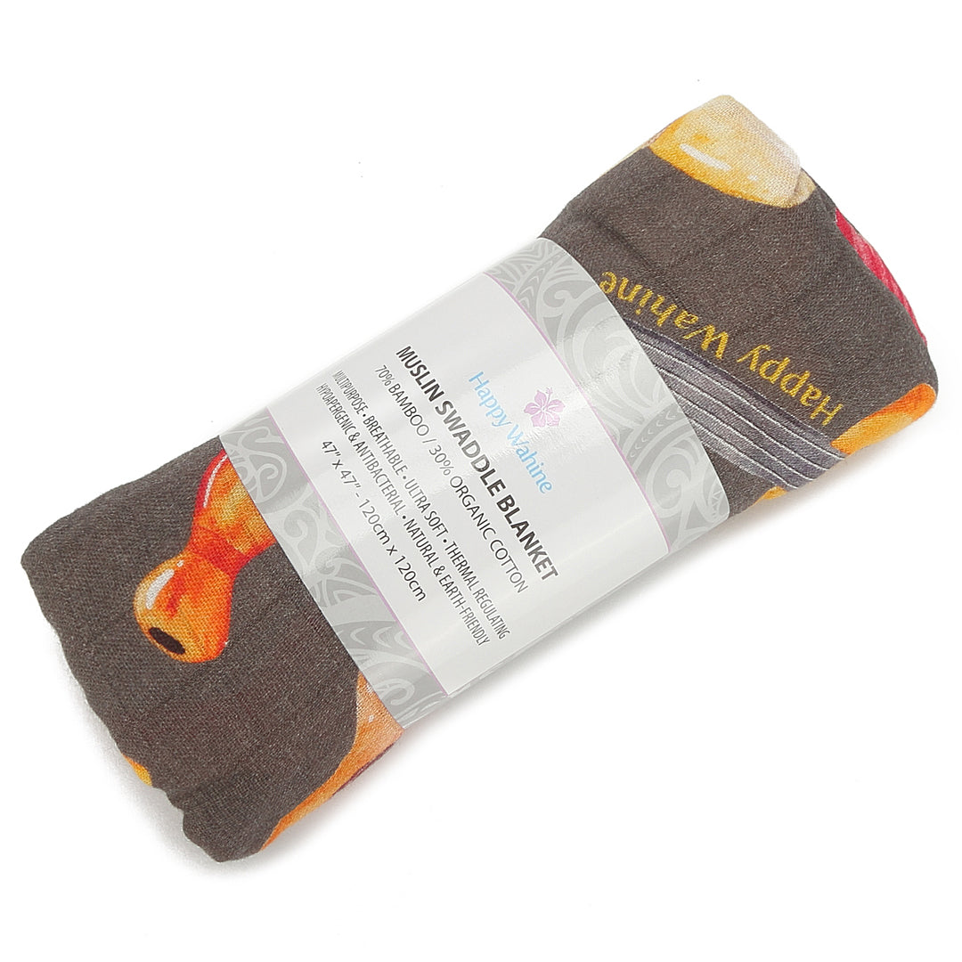 Soft Baby Muslin Swaddle Blanket with Hawaiian Music Instrument Print - Lightweight & Breathable for Newborns - Perfect for Swaddling, Nursing, and Stroller Use