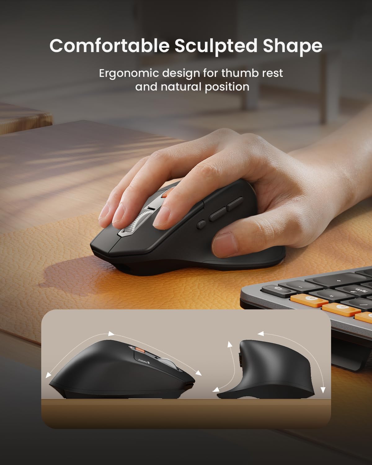 ProtoArc EKM01 Plus Ergonomic Wireless Keyboard and Mouse Combo - Full Size Split Design with Wrist Rest, Rechargeable Bluetooth Keyboard Mouse Set for Windows/Mac OS - Perfect for Office Work, Gaming, and Long Typing Sessions