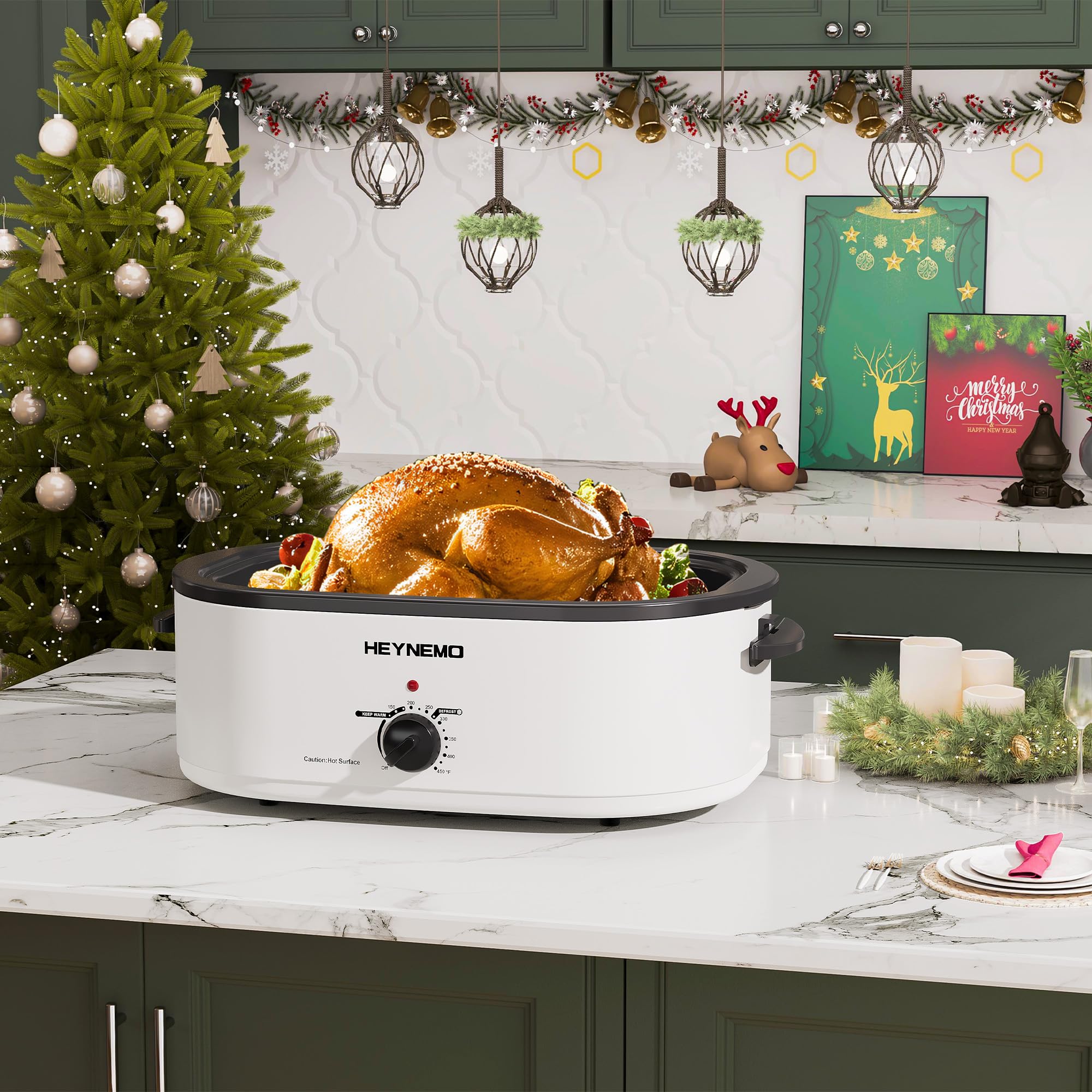 24Qt Electric Roaster Oven - Stainless Steel Turkey Roaster with Self-Basting Lid, Removable Pan & Rack | Fast Cooking for Turkey, Meats, Bread, Soup & Sauce | Perfect for Thanksgiving, Holiday Meals & Large Family Gatherings