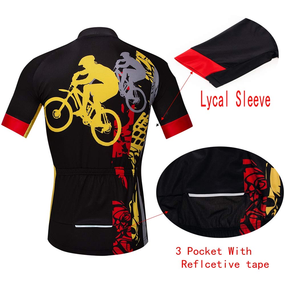 JPOJPO Men's Cycling Jersey - Breathable Short Sleeve Bike Shirt with 3 Back Pockets for Road & Mountain Biking | Moisture-Wicking Bicycle Clothing for Summer Training & Outdoor Sports
