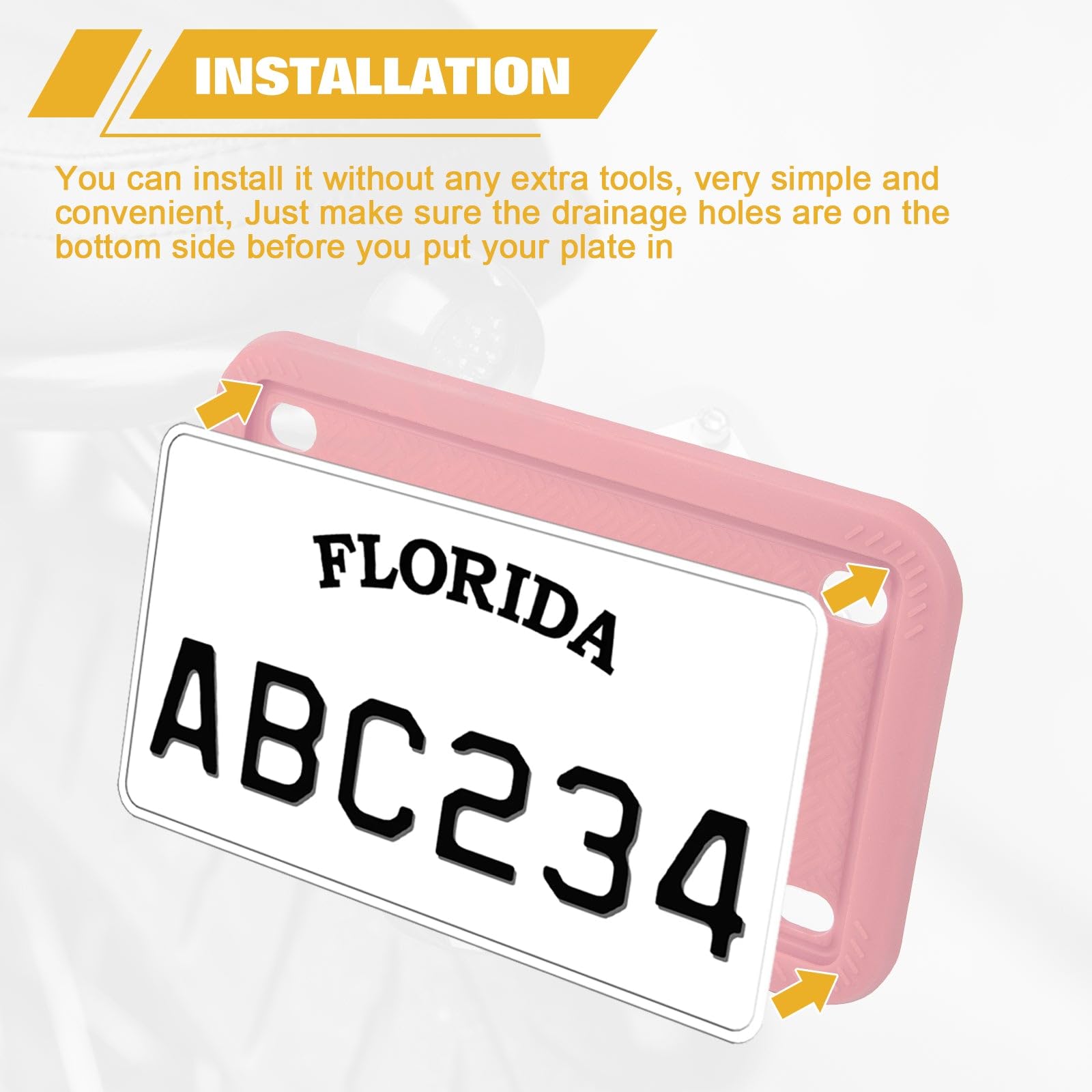 Xotic Tech Motorcycle Silicone License Plate Frame - Rustproof, Rattleproof, Weatherproof Motorbike Plate Holder (Pink, 7.56