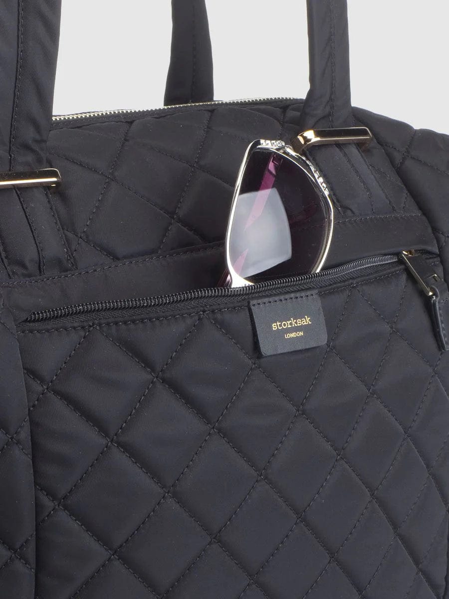 Storksak Stevie Quilted Diaper Bag - Stylish Baby Changing Bag for Moms, Large Capacity Organizer with Insulated Bottle Pockets, Perfect for Travel, Shopping & Daily Use (Black)