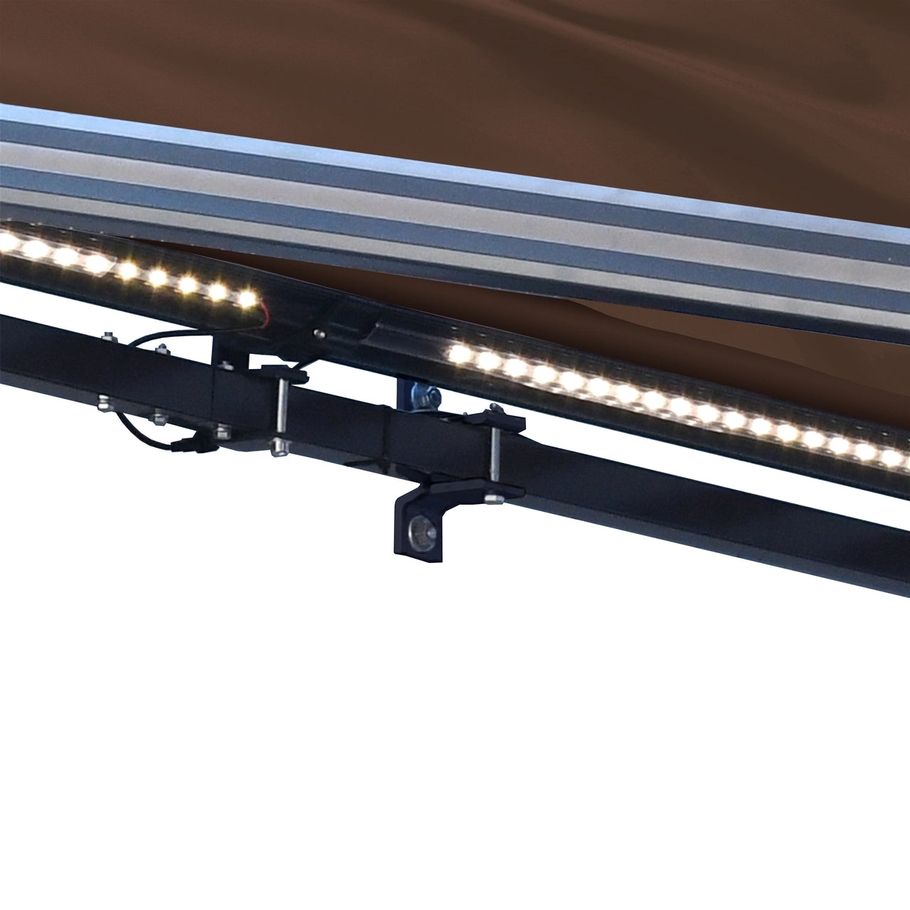 ALEKO 20x10 Feet Half Cassette Motorized Retractable LED Patio Awning - Brown Luxury Outdoor Shade for Deck, Garden & Backyard Relaxation
