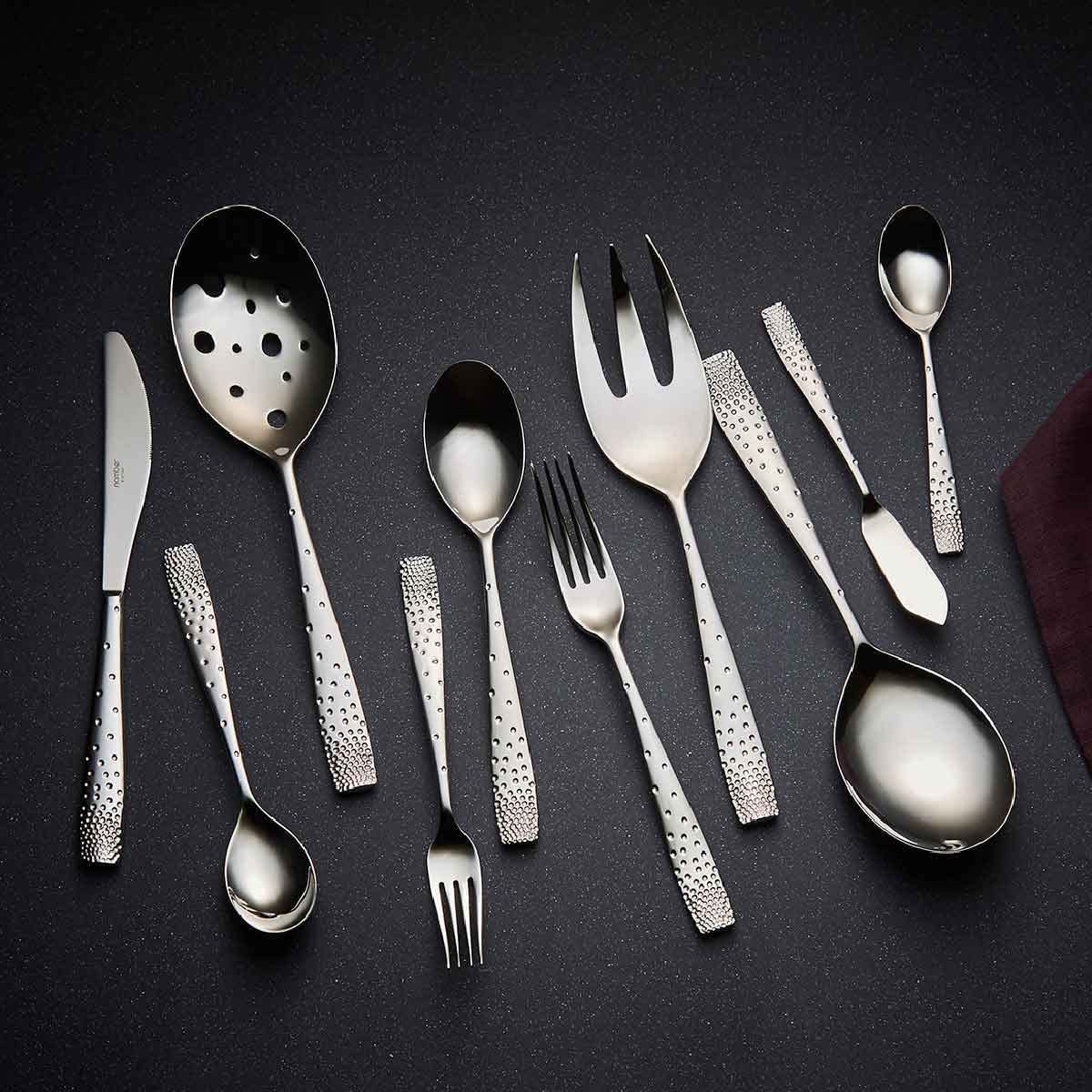 Nambe Dazzle 45-Piece Stainless Steel Flatware Set - Service for 8 with Butter Knives & Sugar Spoons | 18/10 Mirror Polish Silverware Cutlery Set | Dishwasher Safe | Perfect for Dinner Parties, Weddings & Upscale Dining