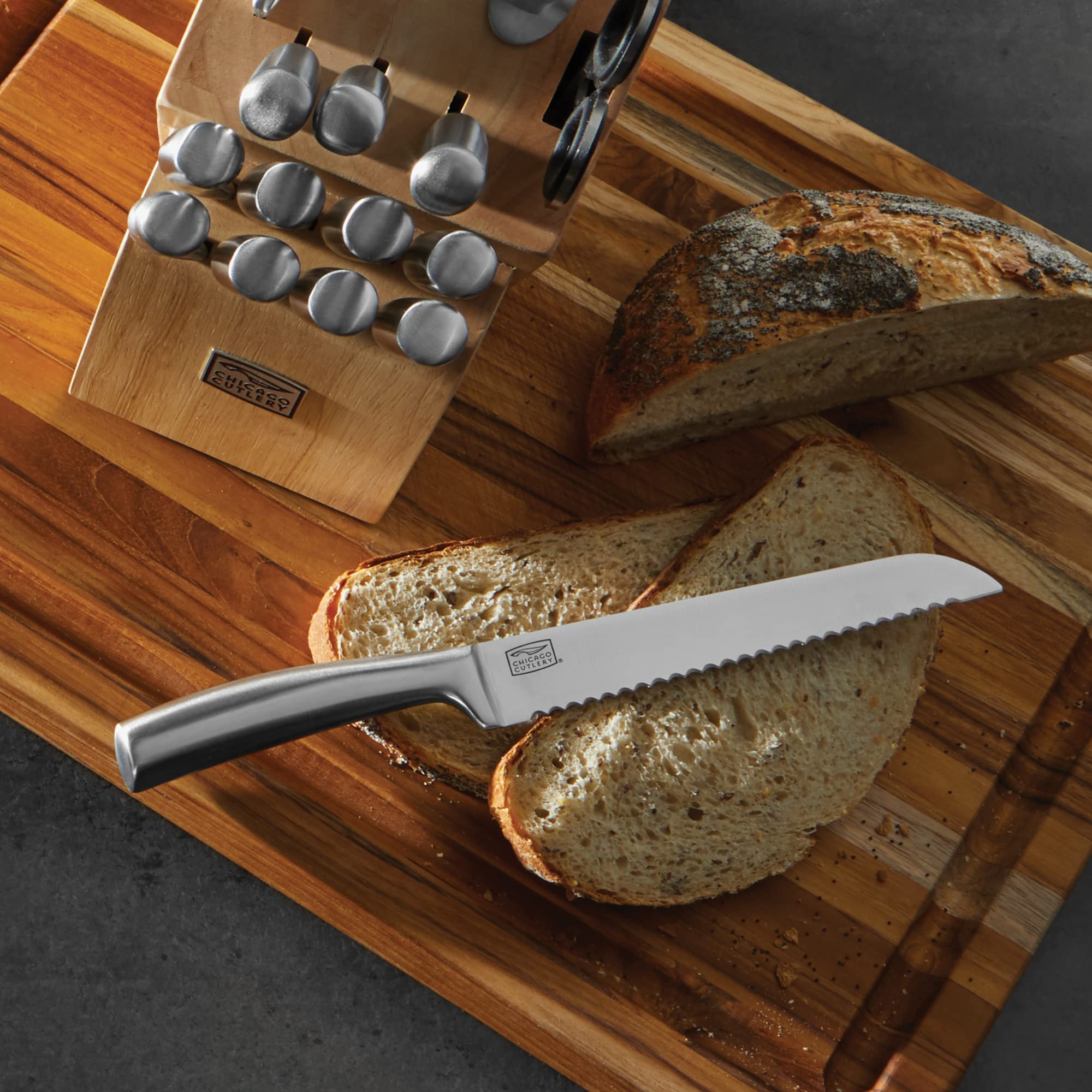 Chicago Cutlery Elston 16-Piece Knife Block Set - Premium Stainless Steel Kitchen Knives with Wooden Storage Block - Perfect for Home Chefs, Cooking Enthusiasts & Professional Kitchens