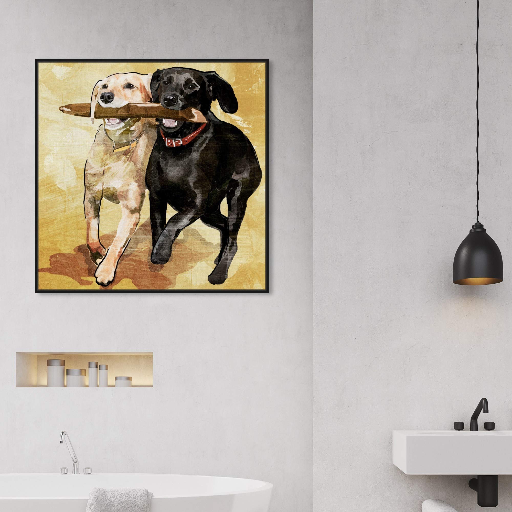 Playtime Dogs and Puppies Framed Wall Art Canvas Prints - Animal Themed Home Decor for Living Room, Bedroom & Nursery