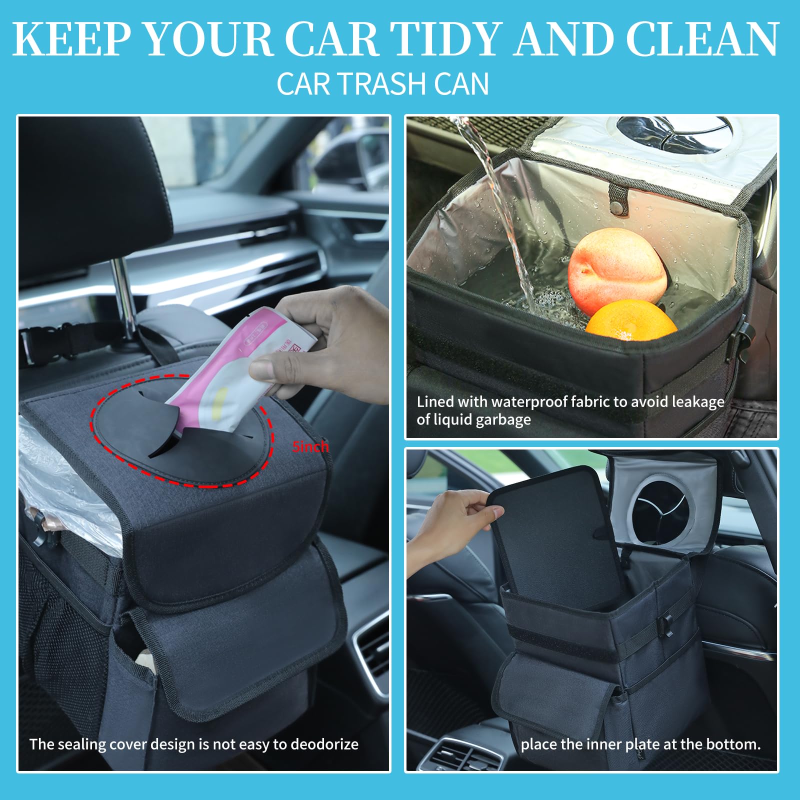 Large Capacity Foldable Car Trash Can - Waterproof Suspension Storage Box for Cars, SUVs, Sedans & Trucks | Multi-Purpose Detachable Organizer for Road Trips, Commuting & Family Travel